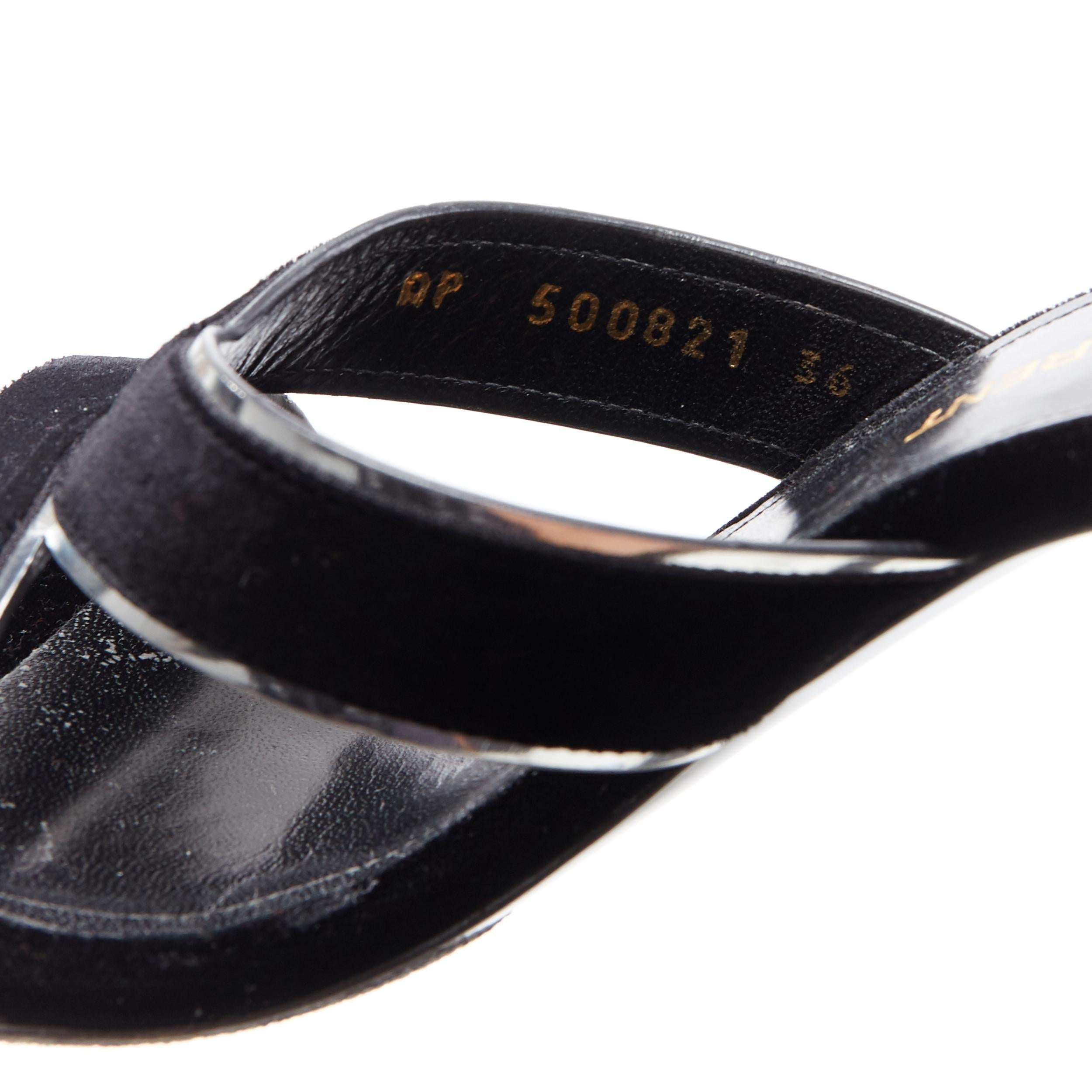 SAINT LAURENT black velvet silver trimmed high heel strappy sandals EU36 3