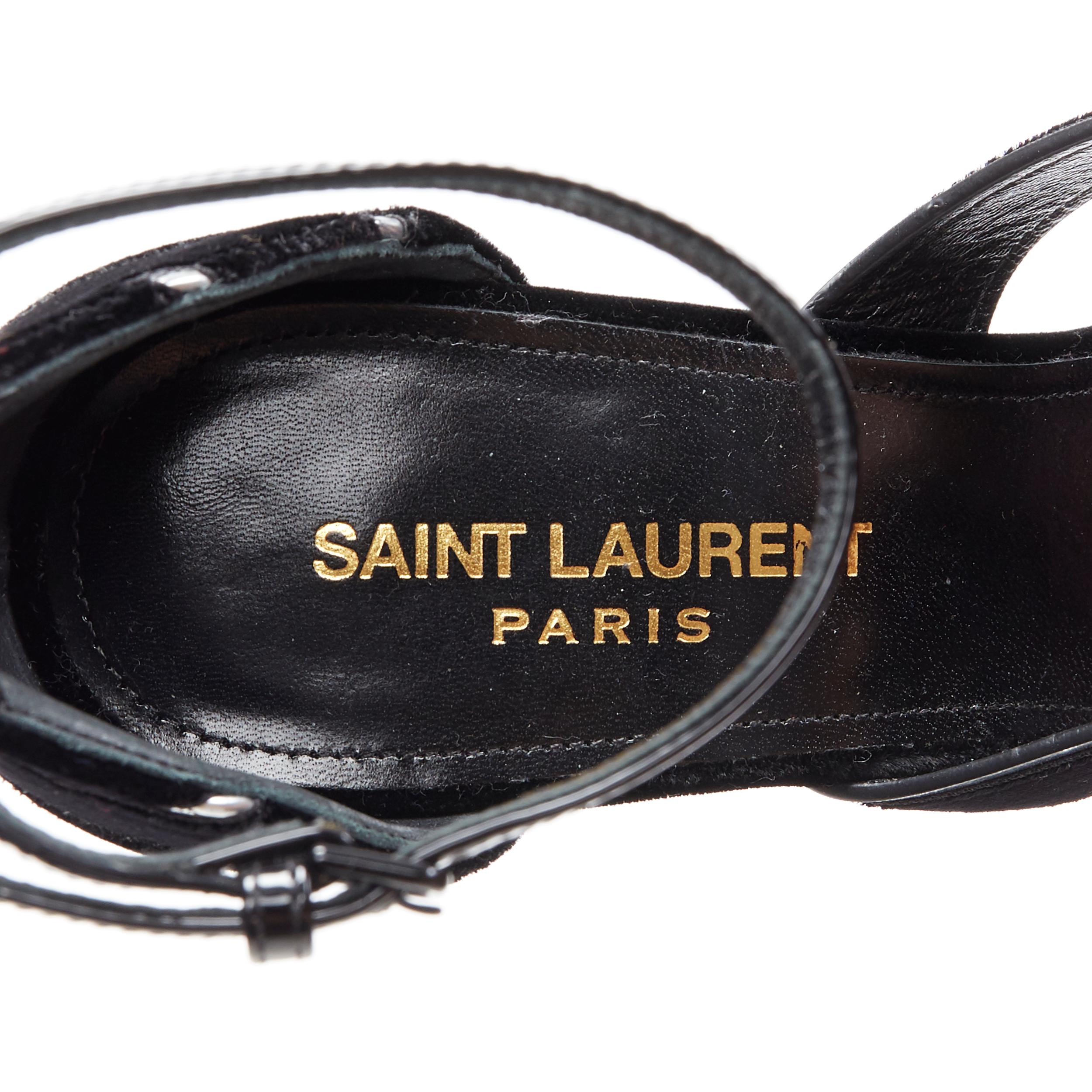 SAINT LAURENT black velvet silver trimmed high heel strappy sandals EU36 4