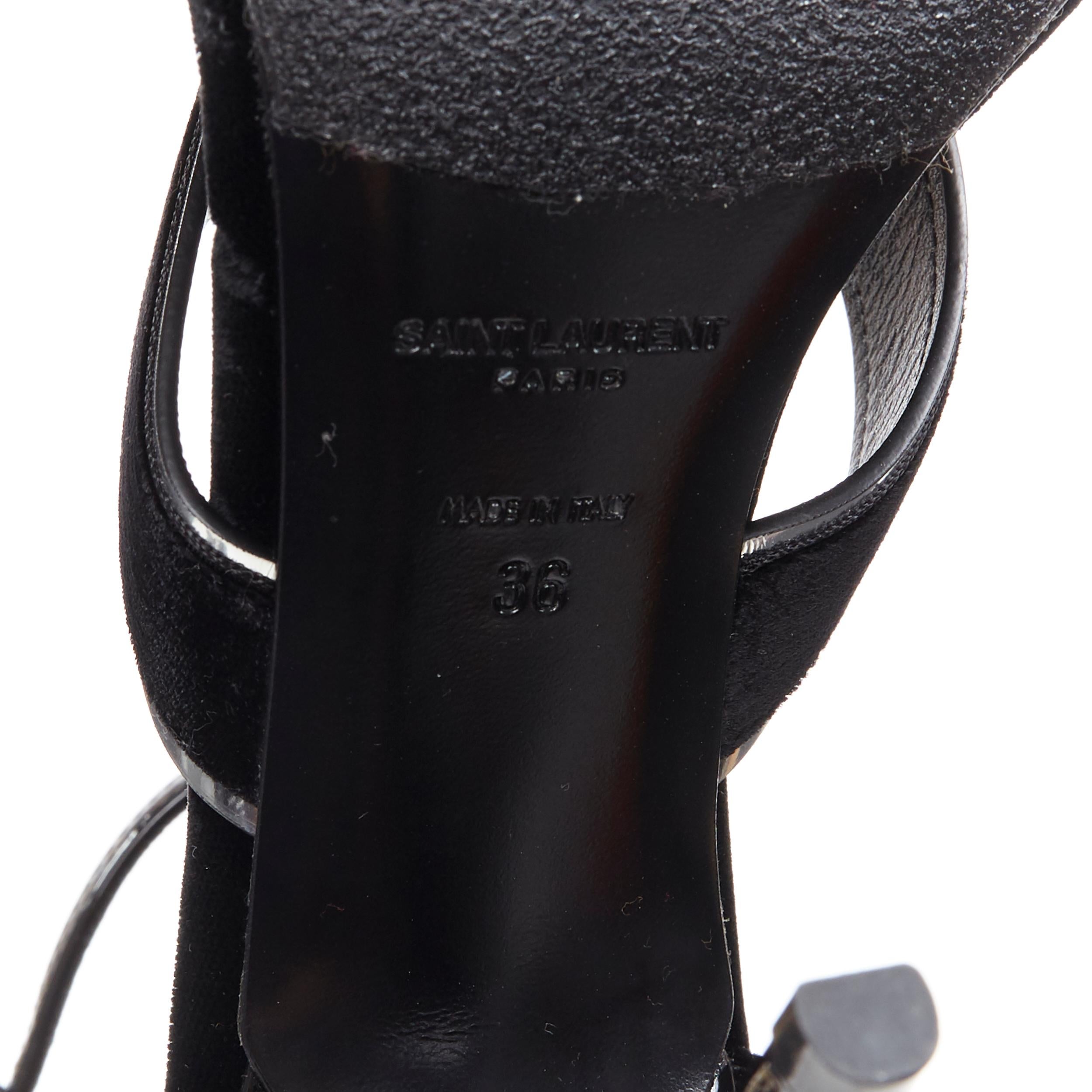 SAINT LAURENT black velvet silver trimmed high heel strappy sandals EU36 5