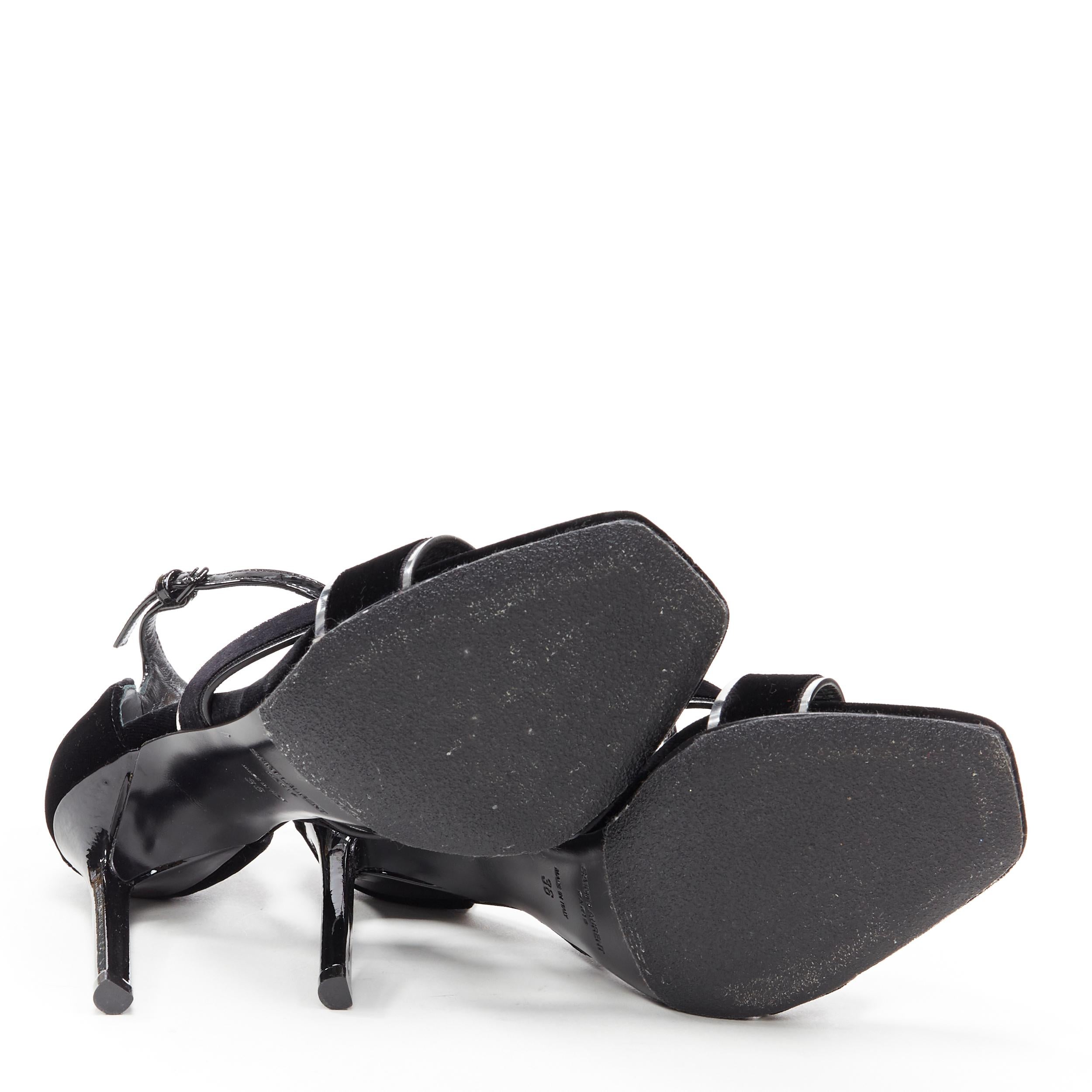 Black SAINT LAURENT black velvet silver trimmed high heel strappy sandals EU36