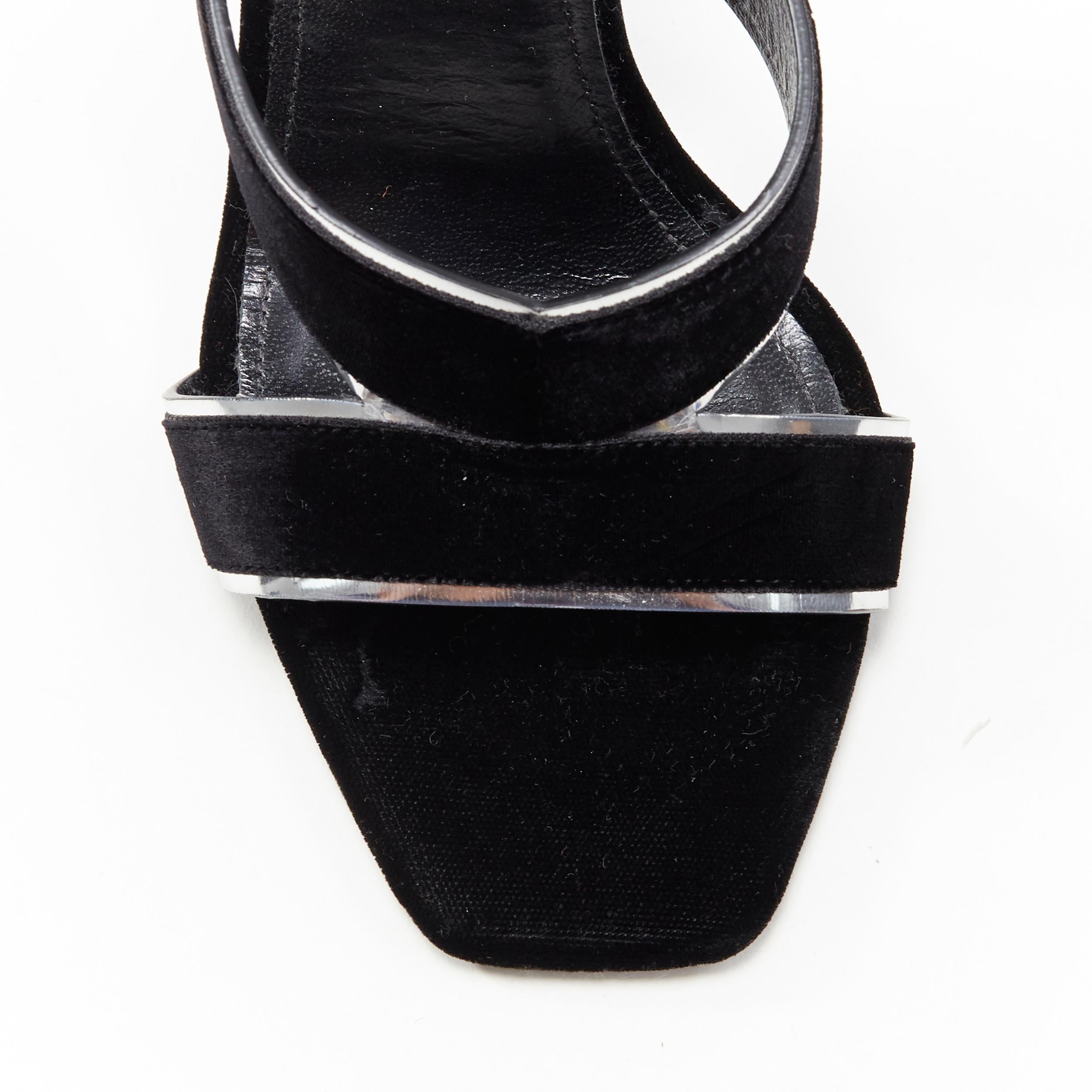 Women's SAINT LAURENT black velvet silver trimmed high heel strappy sandals EU36