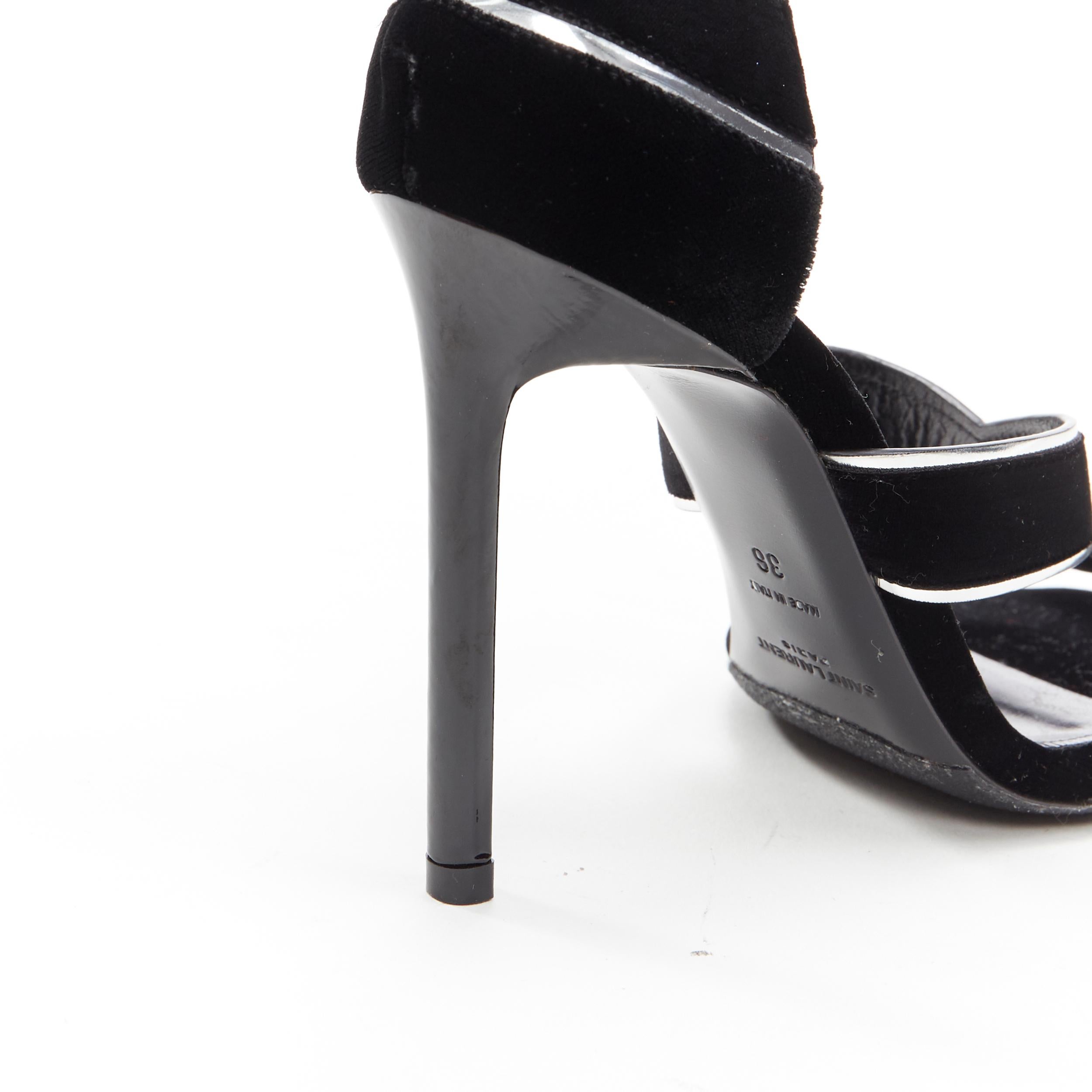 SAINT LAURENT black velvet silver trimmed high heel strappy sandals EU36 2