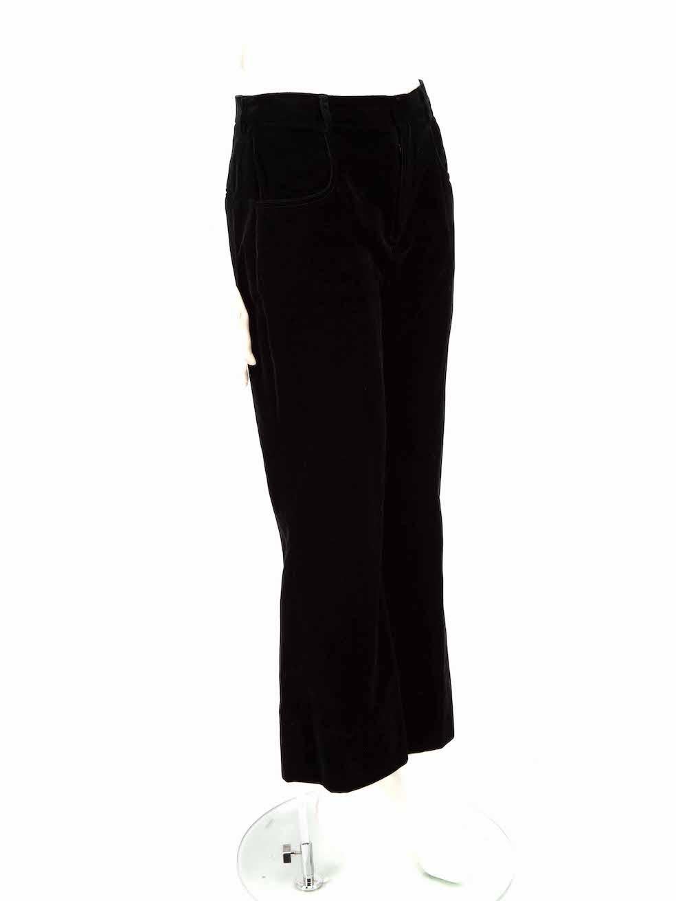 CONDITION is Very good. Hardly any visible wear to the trousers is evident on this used Saint Laurent designer resale item.
 
 
 
 Details
 
 
 Black
 
 Velvet
 
 Straight leg trousers
 
 High rise
 
 Front zip closure with button and clasp
 
 Belt