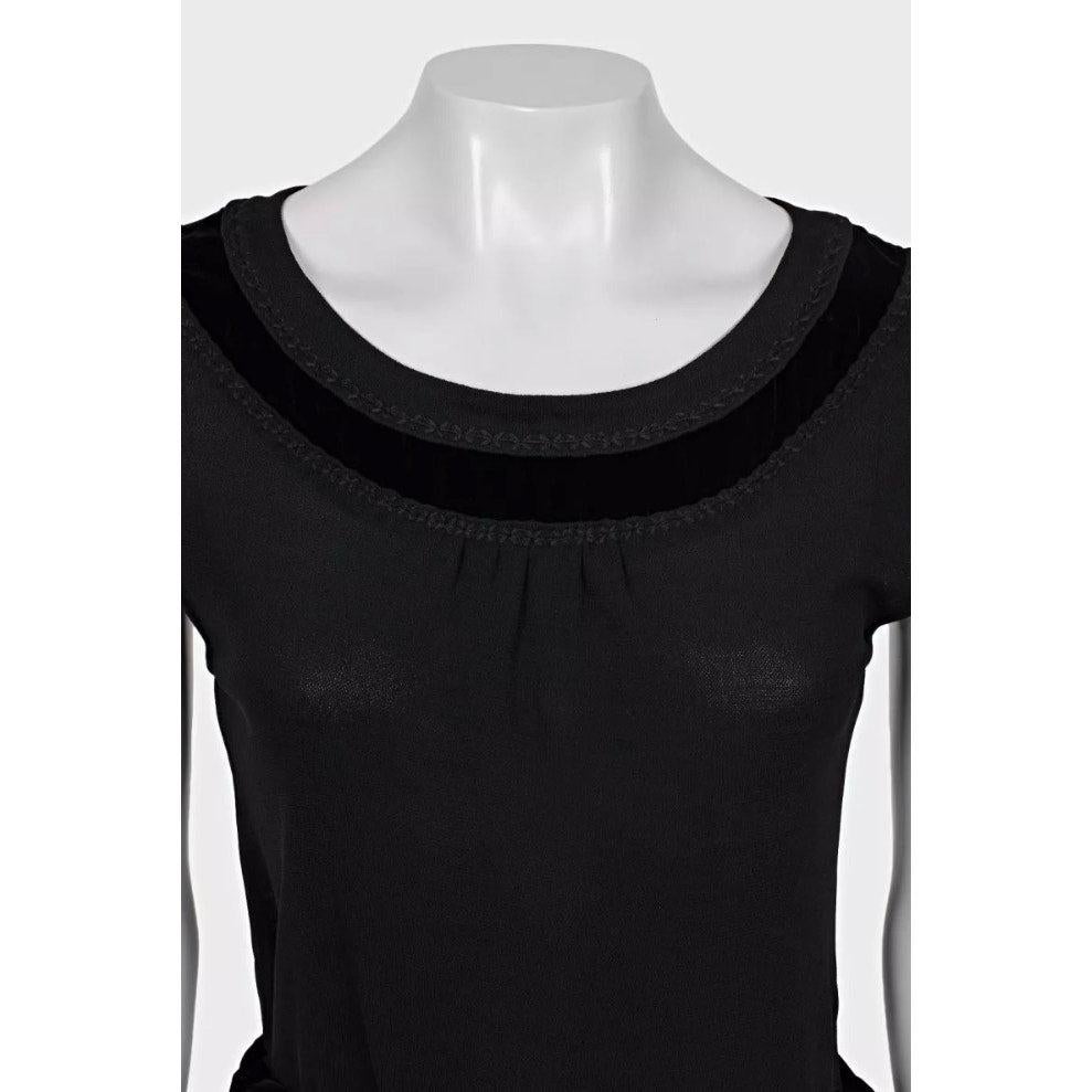 Saint Laurent Schwarzes Kleid mit Samtbesatz - Größe Large (L) im Angebot 2