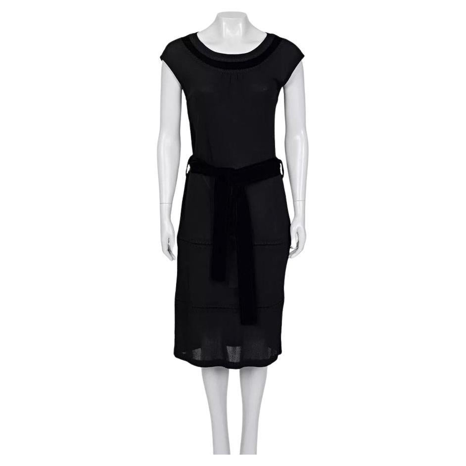 Saint Laurent Schwarzes Kleid mit Samtbesatz - Größe Large (L)