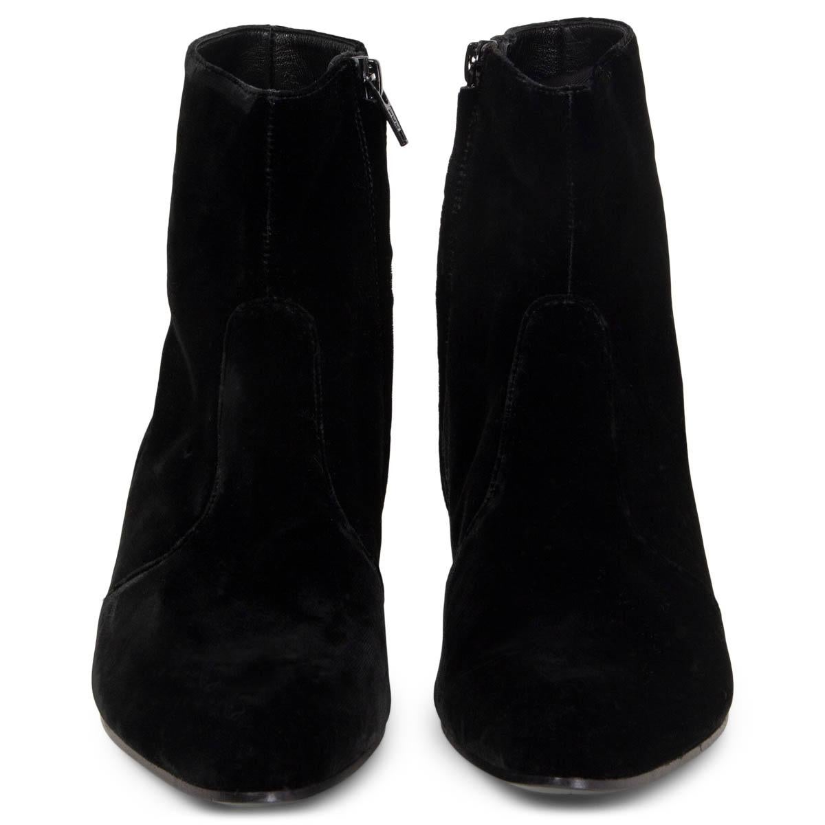 100% authentic Saint Laurent Wyatt Zip pointed-toe ankle-boots in black velvet. Open with a zipper on the inside. Have been worn once inside and are in virtually new condition. 

Measurements
Imprinted Size	37
Shoe Size	37
Inside Sole	24cm