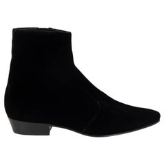 Used SAINT LAURENT black VELVET WYATT ZIP Ankle Boots Shoes 37