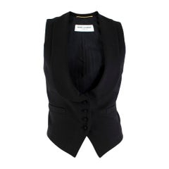 Saint Laurent Black Virgin Wool Gabardine Waist Coat XXS 6