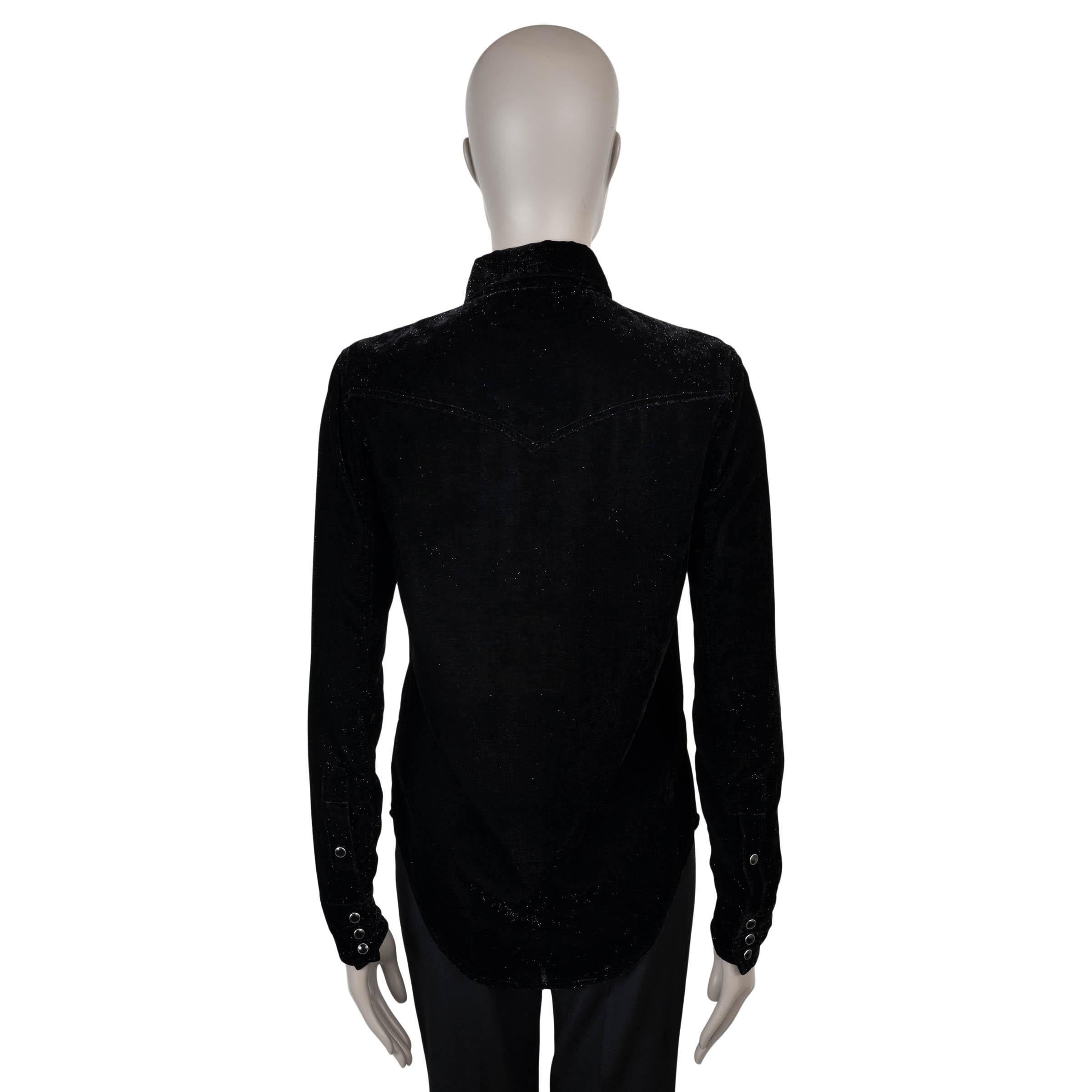 SAINT LAURENT schwarz Viskose 2018 GLITTER VELVET WESTERN Hemd M (Schwarz) im Angebot