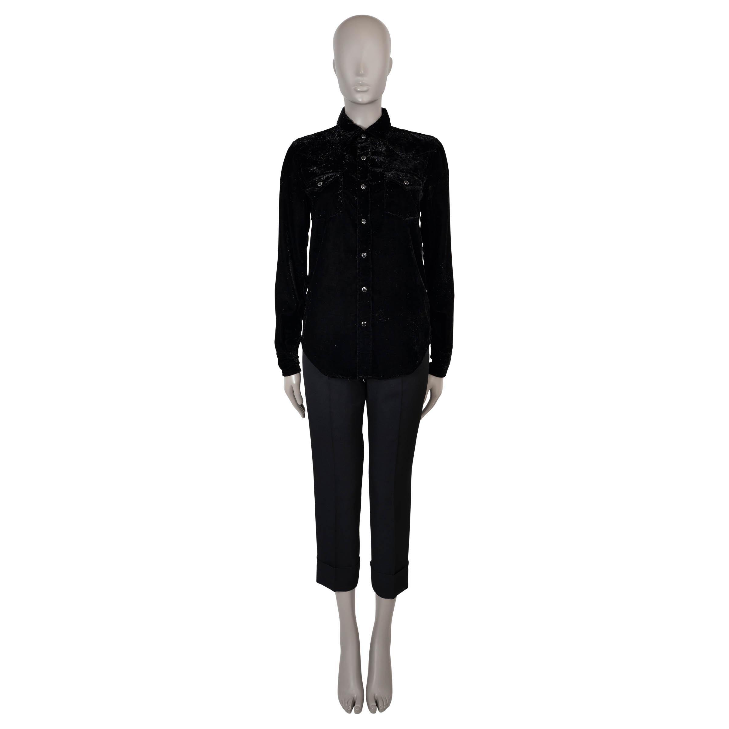 SAINT LAURENT schwarz Viskose 2018 GLITTER VELVET WESTERN Hemd M im Zustand „Hervorragend“ im Angebot in Zürich, CH