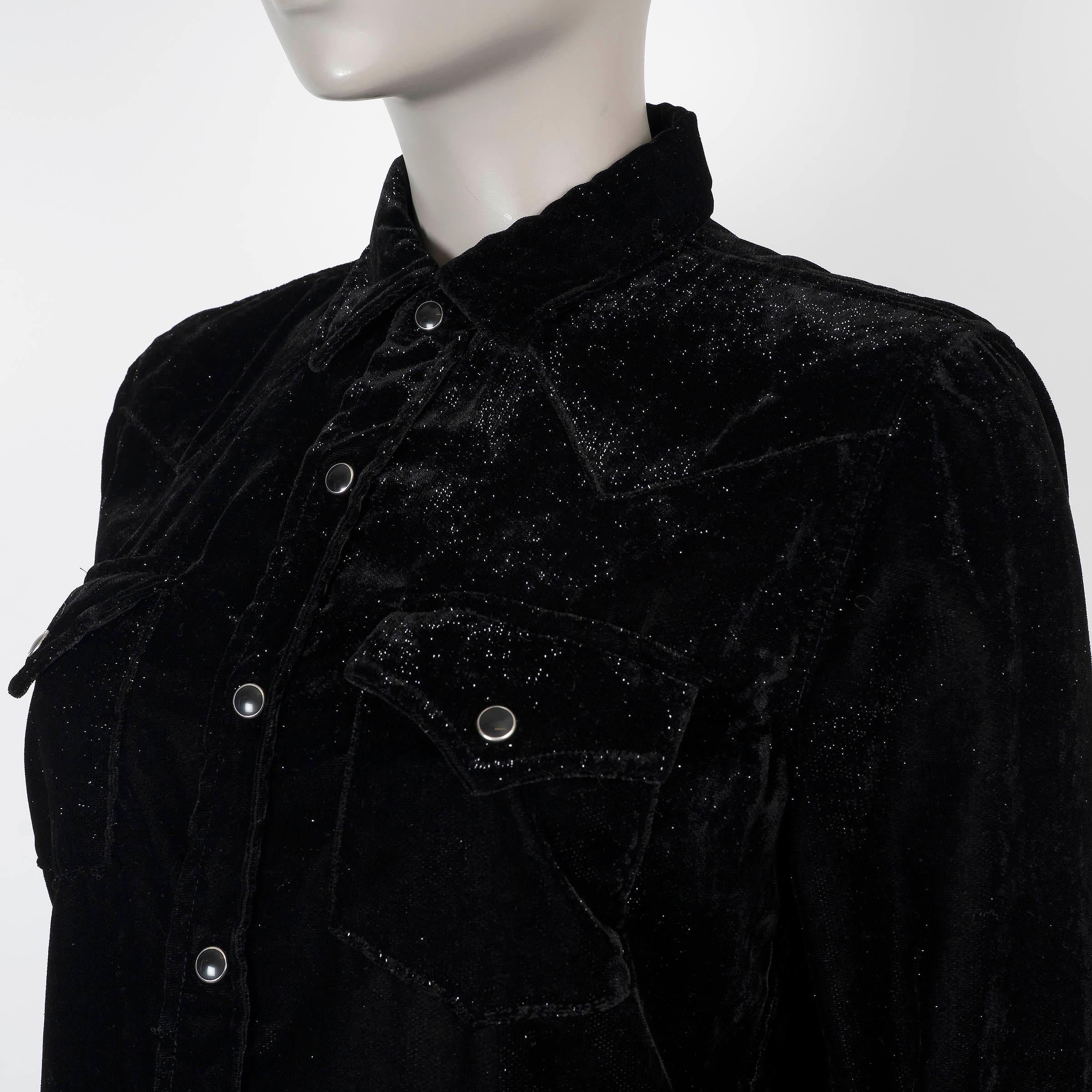 SAINT LAURENT schwarz Viskose 2018 GLITTER VELVET WESTERN Hemd M Damen im Angebot