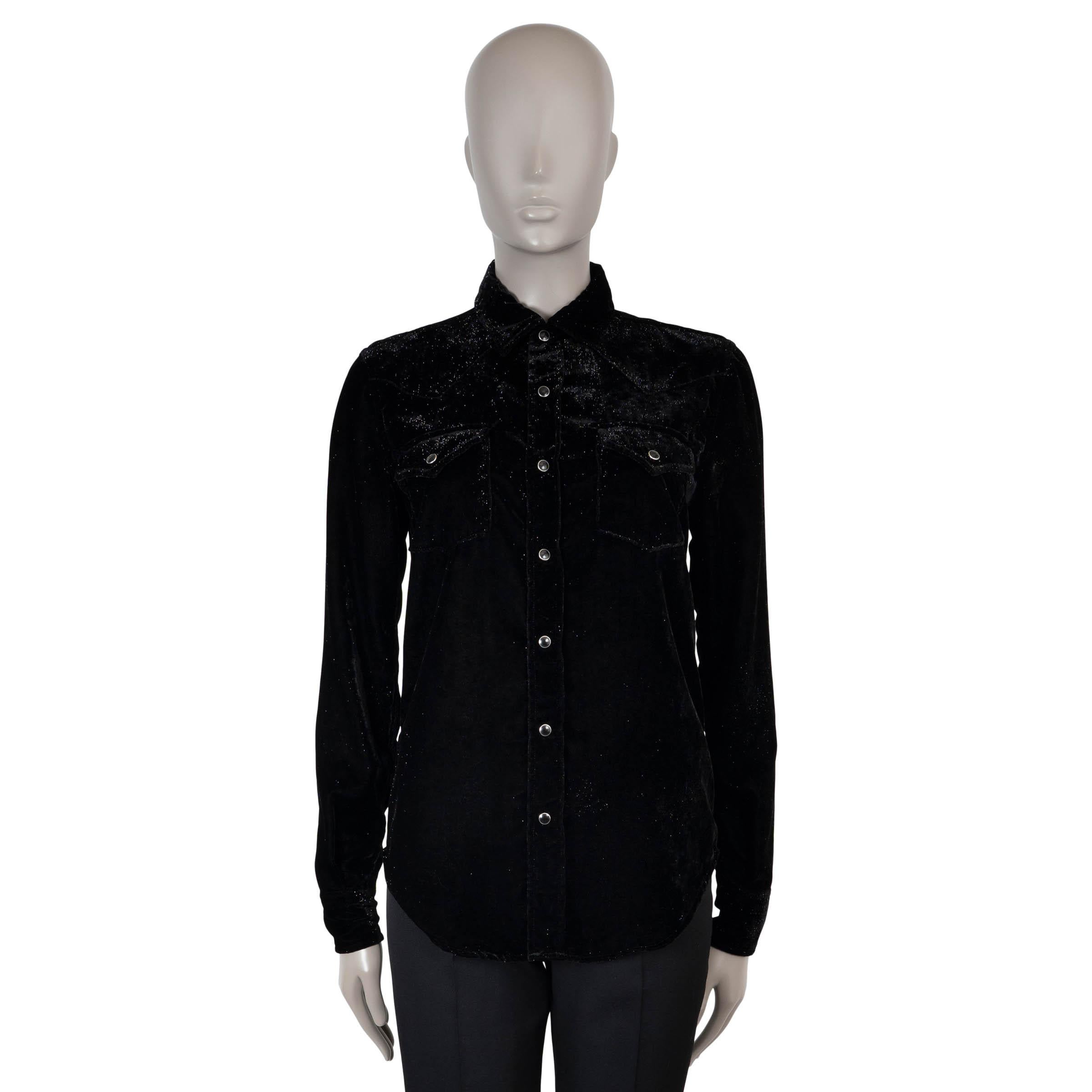 SAINT LAURENT viscosa negra 2018 GLITTER VELVET CAMISA WESTERN M
