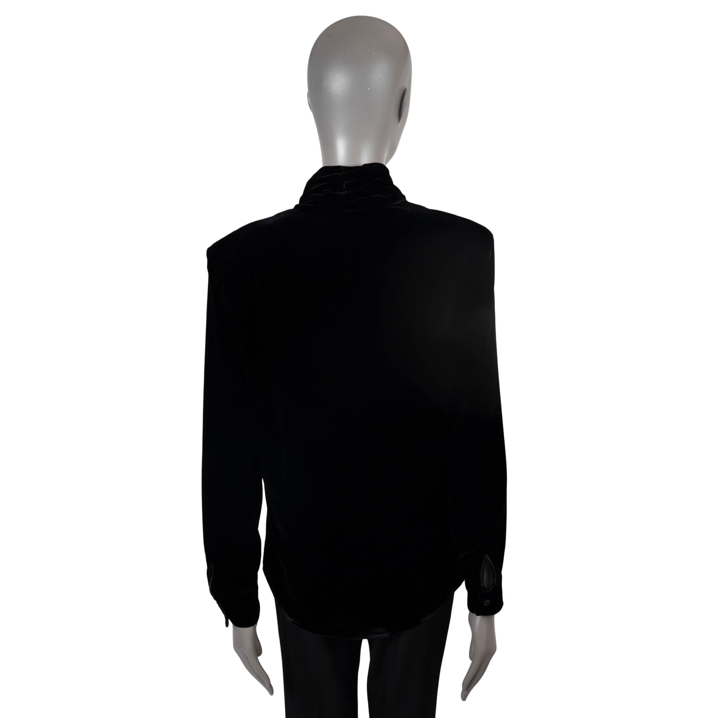 Black SAINT LAURENT black viscose 2022 V-NECK VELVET Blouse Shirt 38 S For Sale