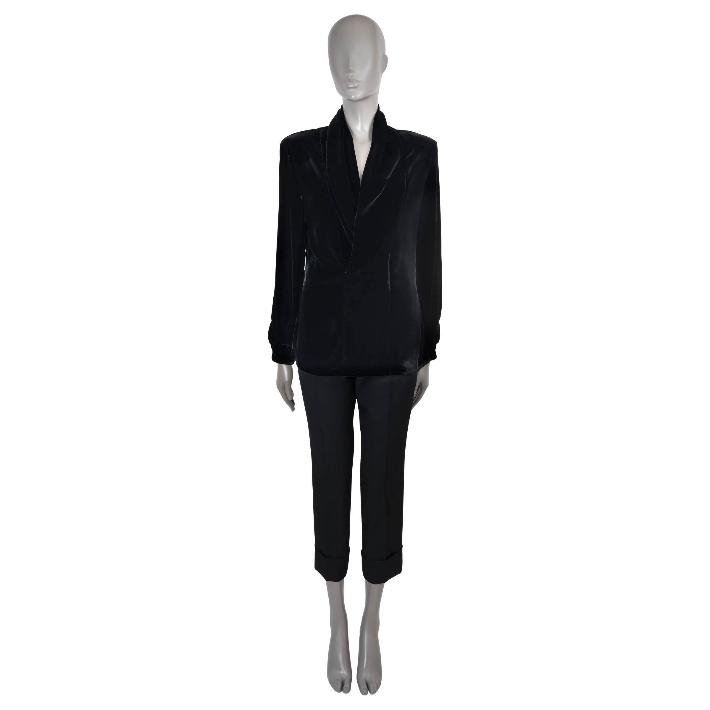 SAINT LAURENT black viscose 2022 V-NECK VELVET Blouse Shirt 38 S In Excellent Condition For Sale In Zürich, CH