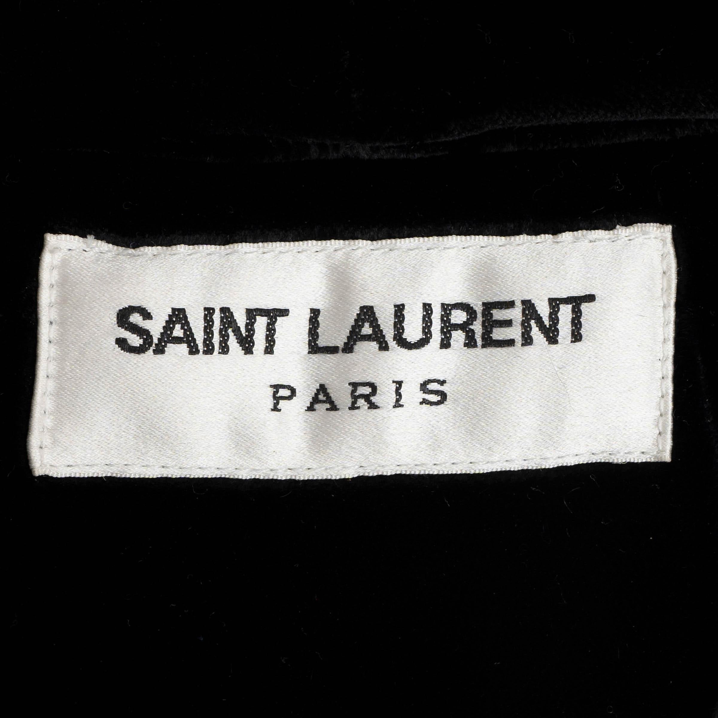 SAINT LAURENT black viscose 2022 V-NECK VELVET Blouse Shirt 38 S For Sale 2
