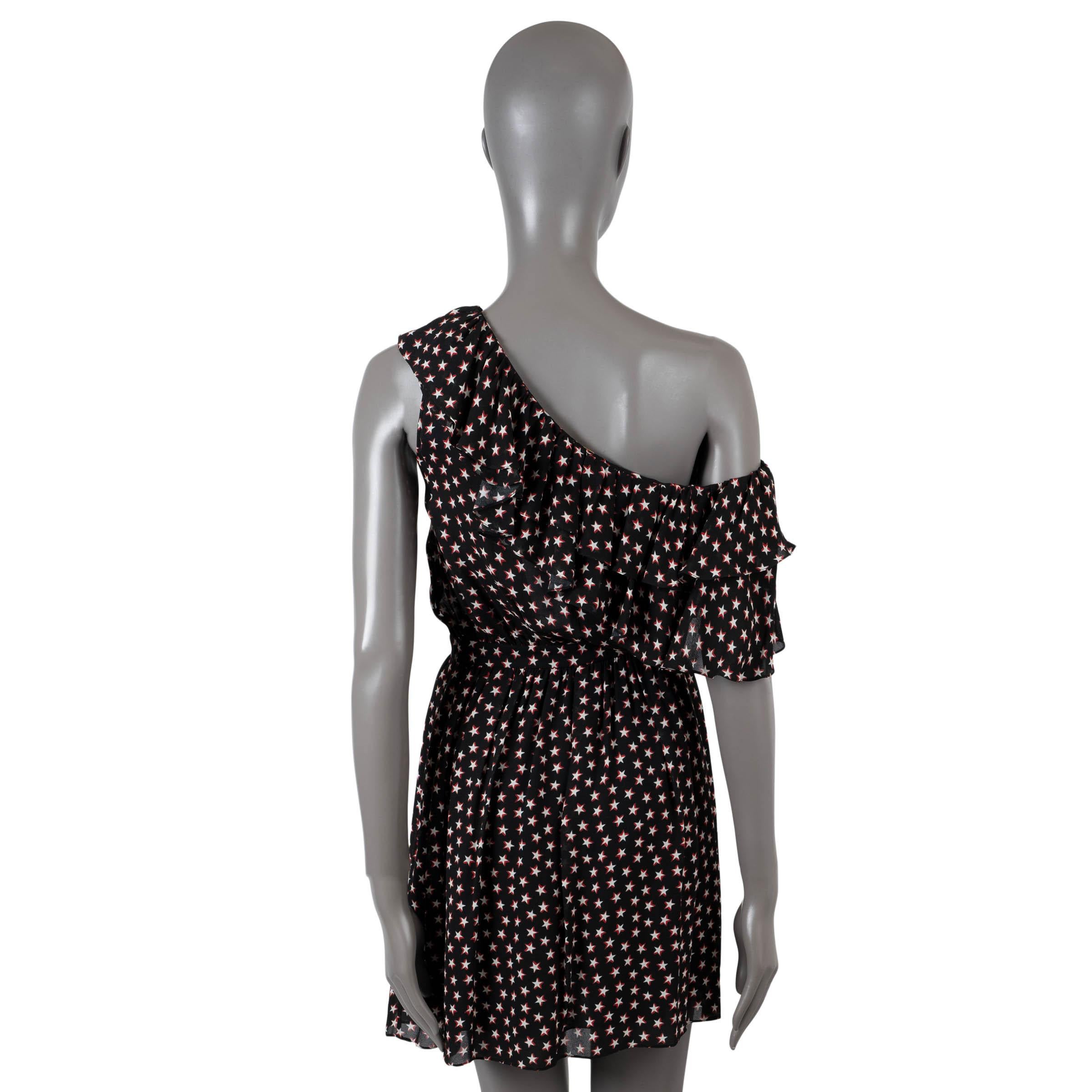 Black SAINT LAURENT black viscose chiffon 2019 STAR ONE SHOULDER Dress 36 XS For Sale
