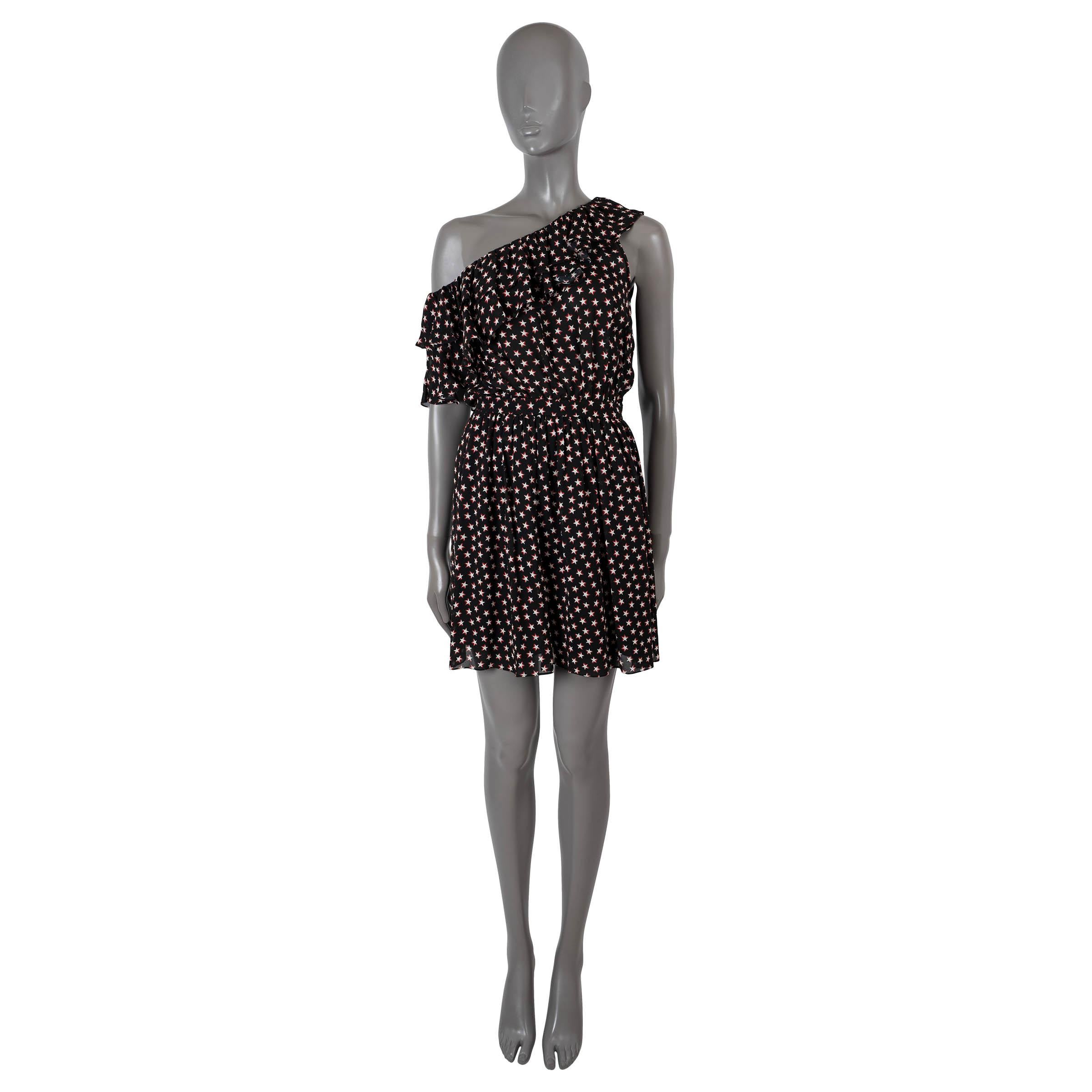 SAINT LAURENT black viscose chiffon 2019 STAR ONE SHOULDER Dress 36 XS In New Condition For Sale In Zürich, CH