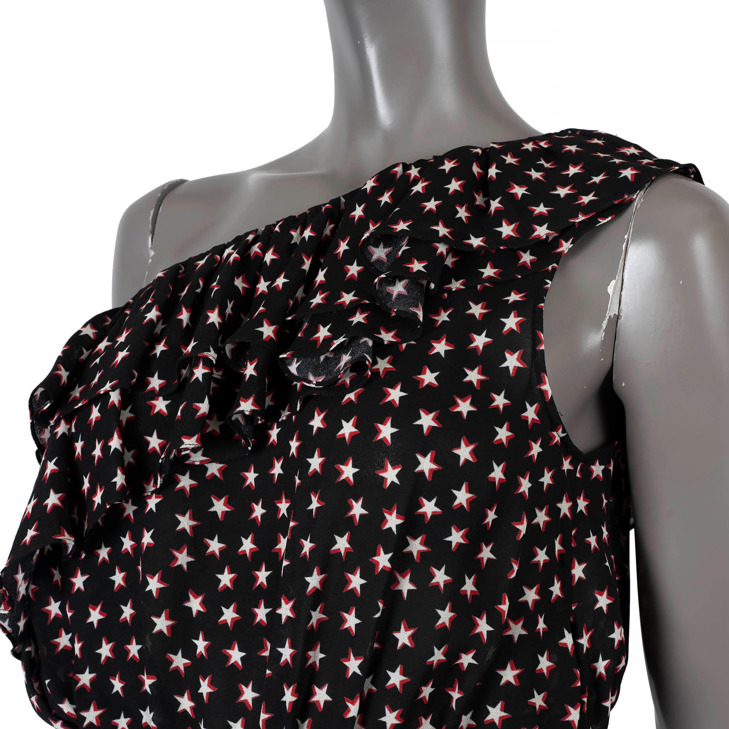 Women's SAINT LAURENT black viscose chiffon 2019 STAR ONE SHOULDER Dress 36 XS For Sale