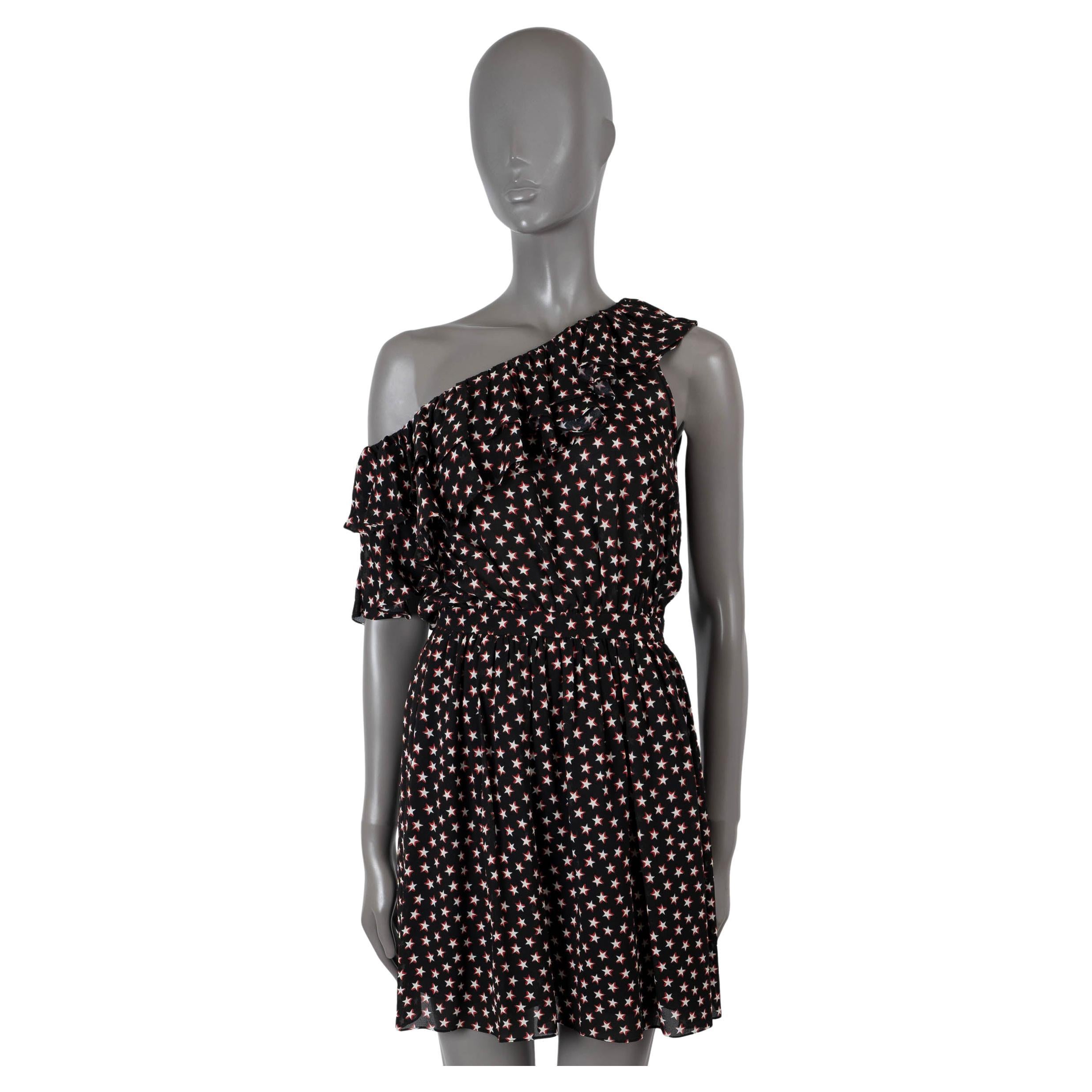 SAINT LAURENT black viscose chiffon 2019 STAR ONE SHOULDER Dress 36 XS For Sale