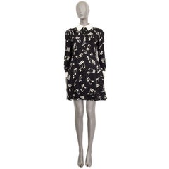 SAINT LAURENT black viscose LONG SLEEE MUSIC NOTE SHIRT Dress 40 M