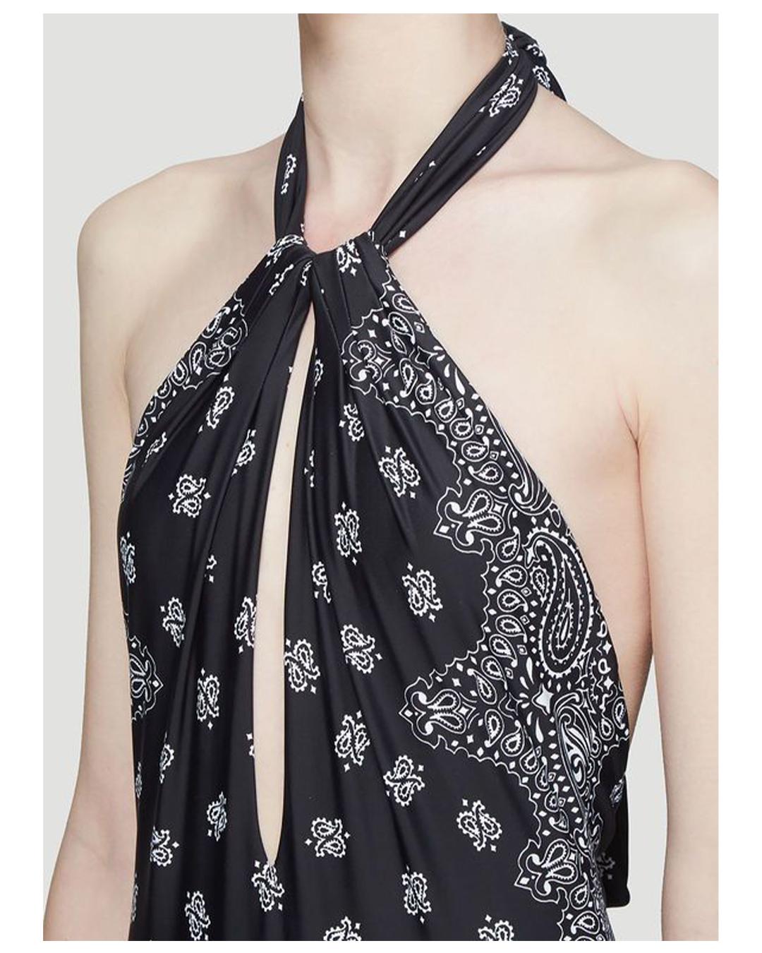 Black Saint Laurent black & white bandana print plunging one piece swimsuit bikini XS For Sale