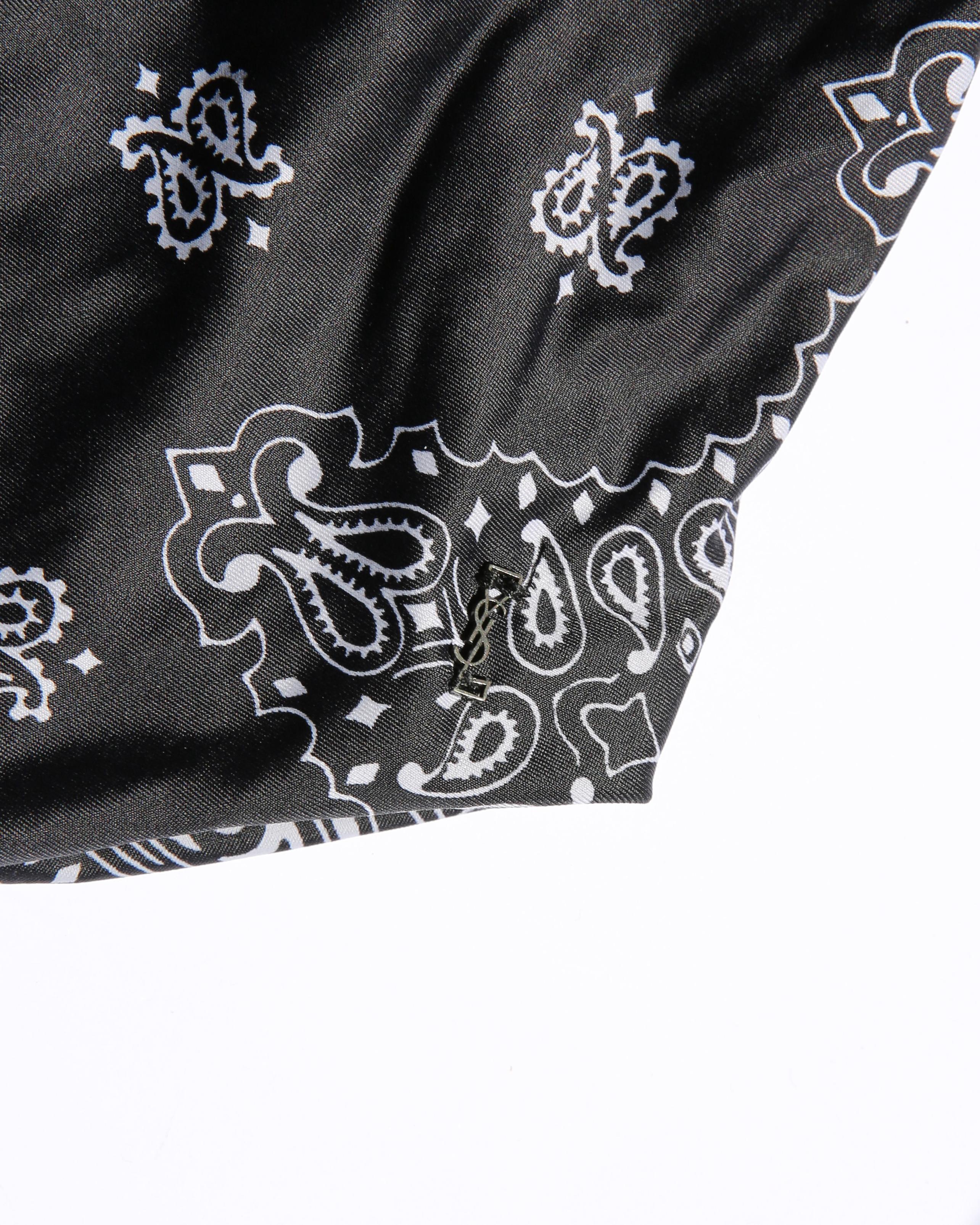 Women's Saint Laurent black & white bandana print plunging one piece swimsuit bikini XS For Sale