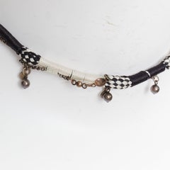 SAINT LAURENT black white braided tribal ball charms choker necklace