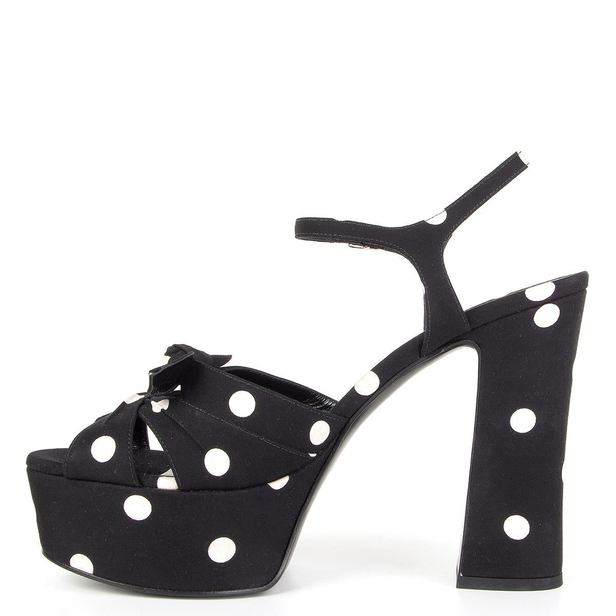 SAINT LAURENT black & white cotton POLKA DOT CANDY Platform Sandals Shoes 40.5 In New Condition For Sale In Zürich, CH