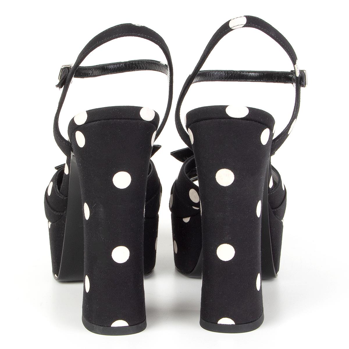 Women's SAINT LAURENT black & white cotton POLKA DOT CANDY Platform Sandals Shoes 40.5 For Sale