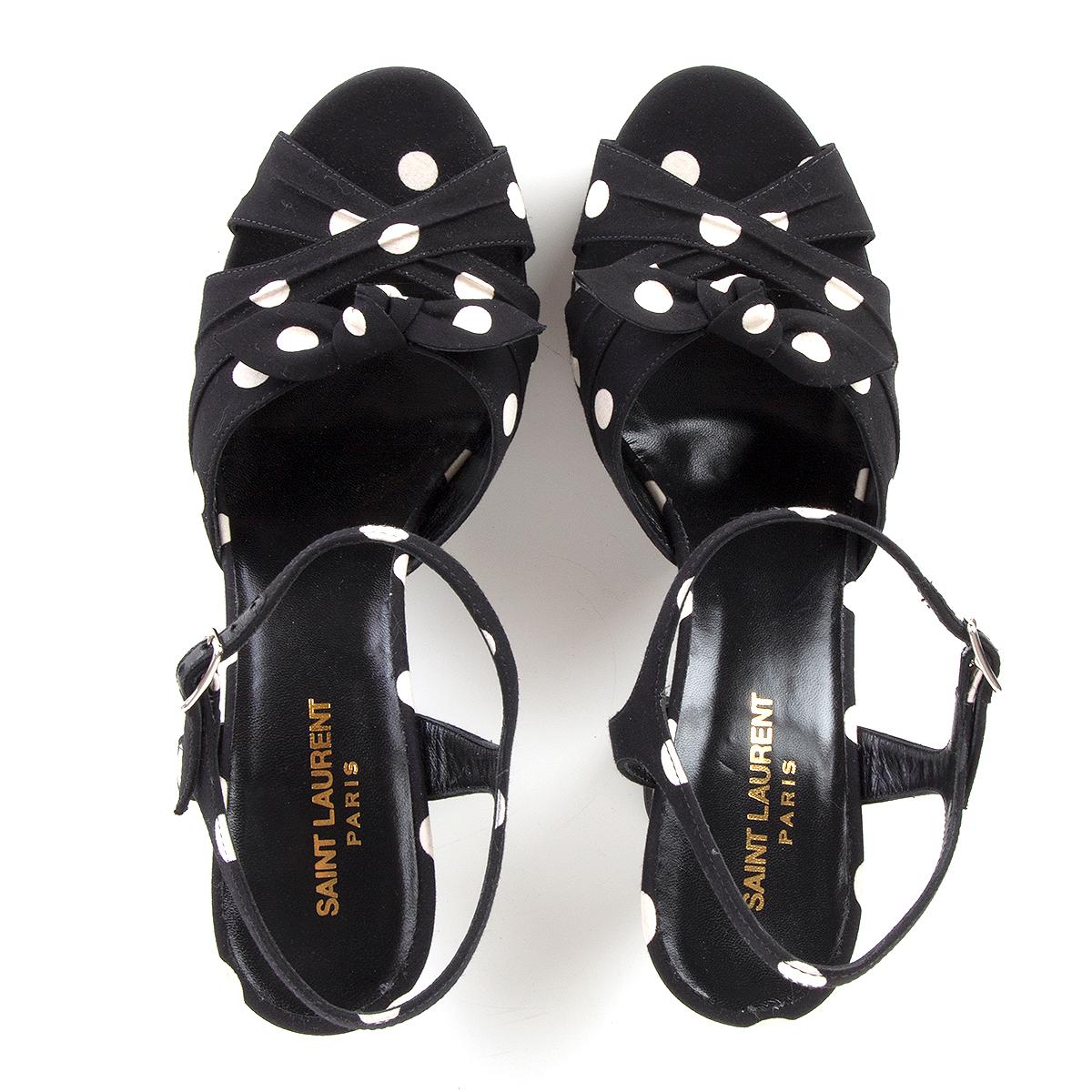 SAINT LAURENT black & white cotton POLKA DOT CANDY Platform Sandals Shoes 40.5 For Sale 1