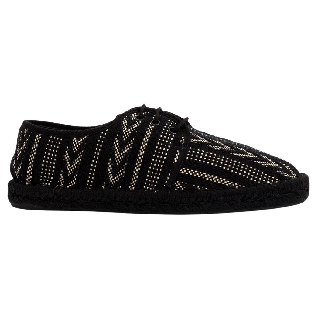 Saint Laurent Black 
White Embroidered Lace-Up Espadrilles Size 44