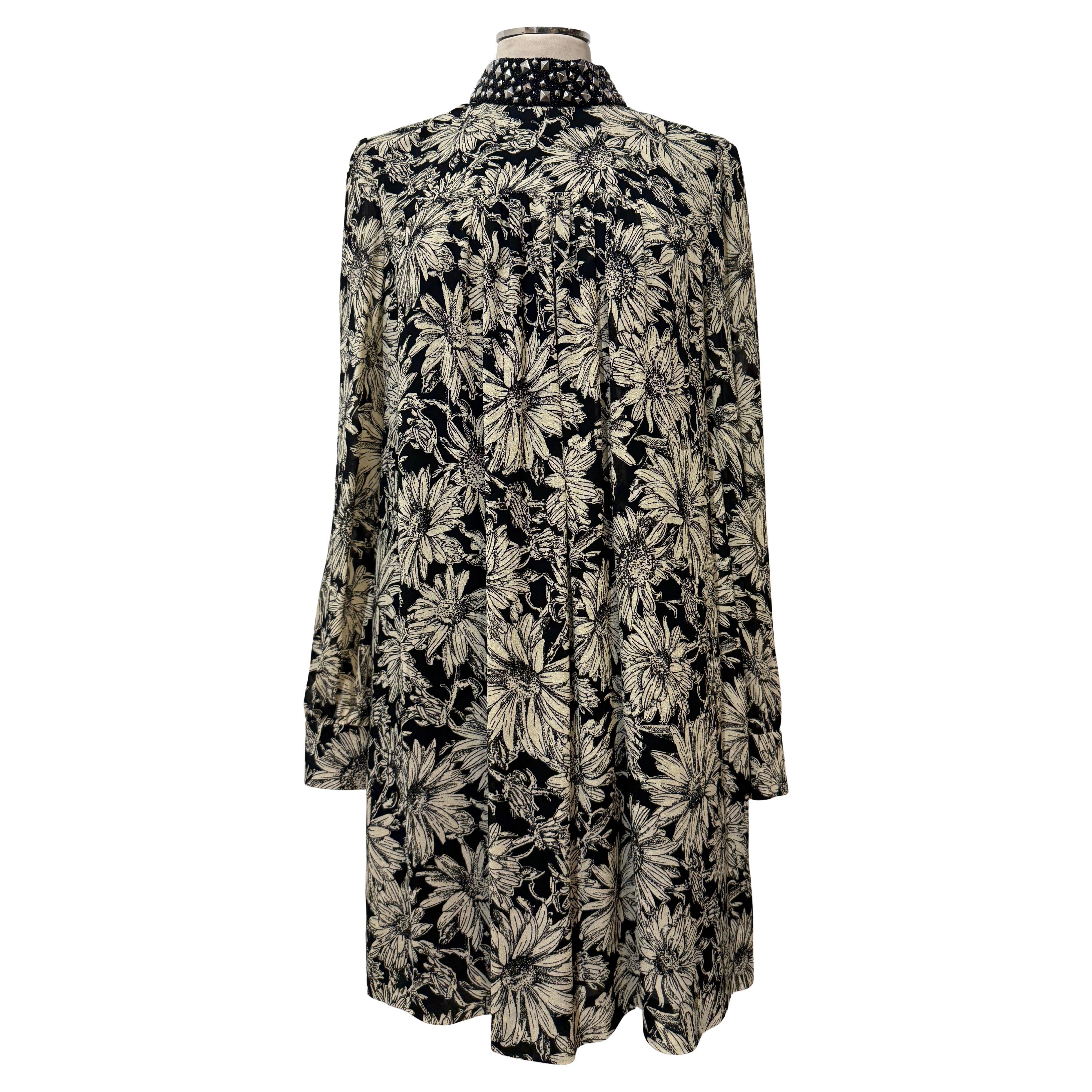 Saint Laurent Schwarz-weißes geblümtes Kleid FR 38 / IT 42