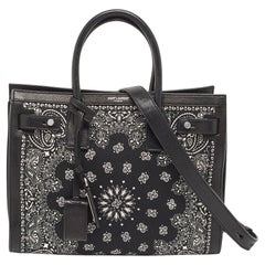 Saint Laurent Black/White Leather and Fabric Baby Bandana Sac De Jour Tote