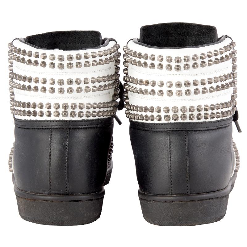 Women's SAINT LAURENT black & white leather COURT SL/14H STUDDED Sneakers Shoes 37.5