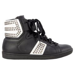 SAINT LAURENT Schwarz-Weiß-Leder COURT SL/14H STUDDED Turnschuhe 37,5