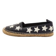 Saint Laurent Black/White Leather Star Embellished Espadrille Flats Size 36