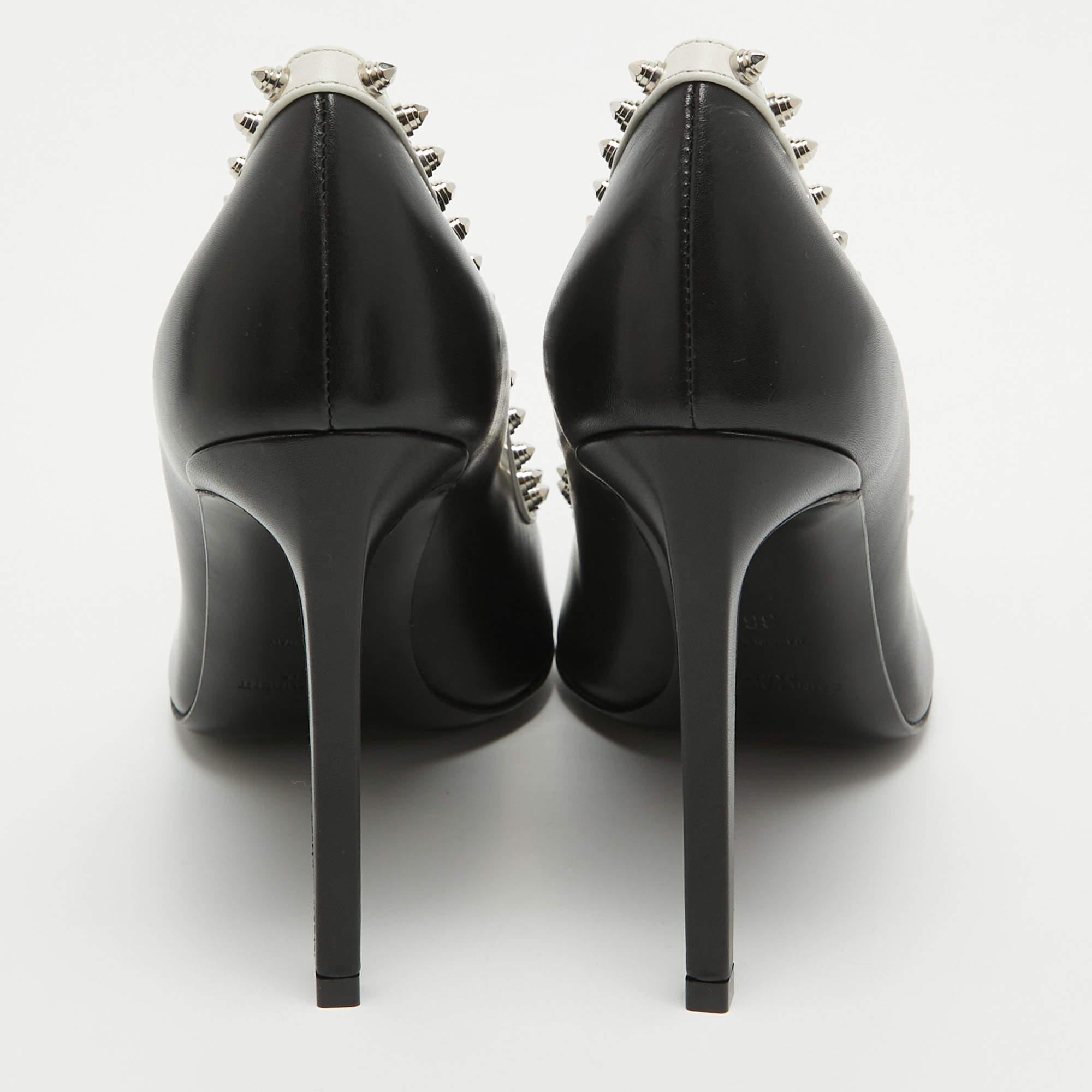 Saint Laurent Black/White Leather Studded Pointed Toe Pumps Size 36 For Sale 3