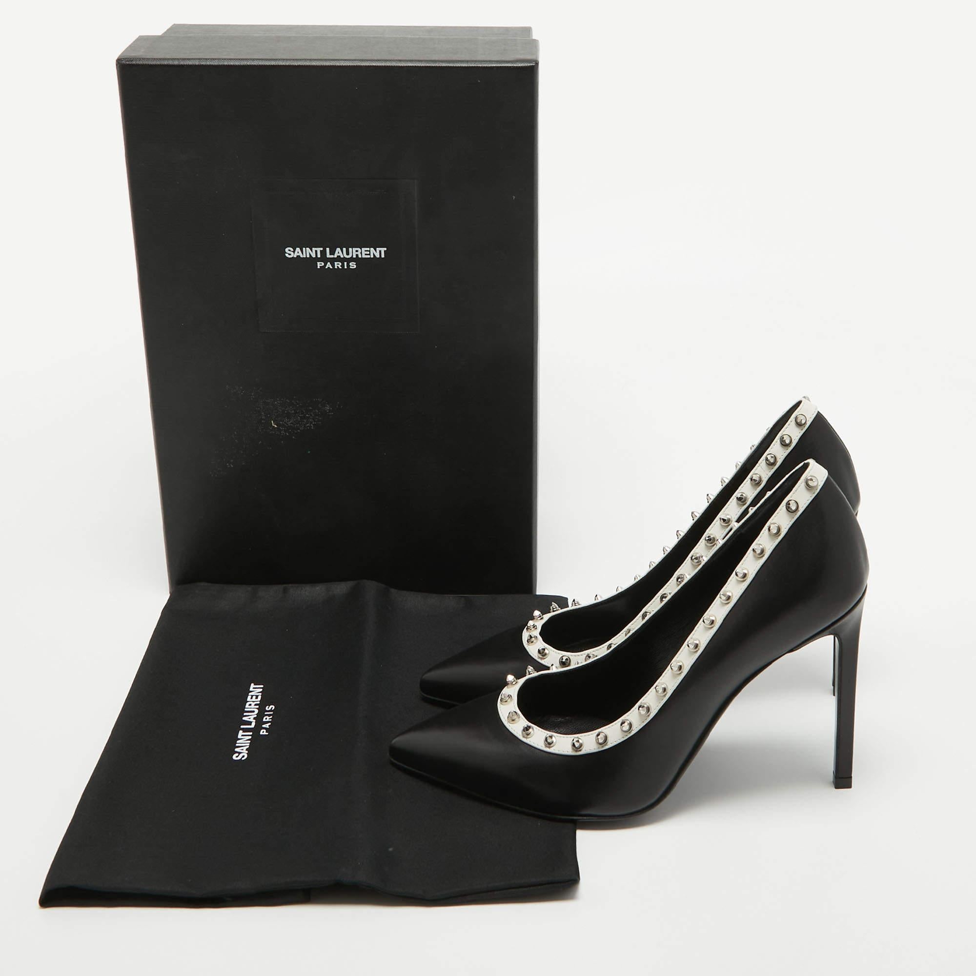 Saint Laurent Black/White Leather Studded Pointed Toe Pumps Size 36 For Sale 5