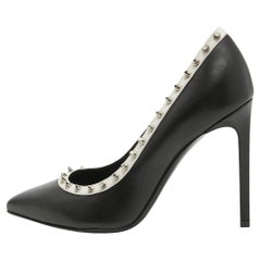 Saint Laurent Black/White Leather Studded Pointed Toe Pumps Size 36