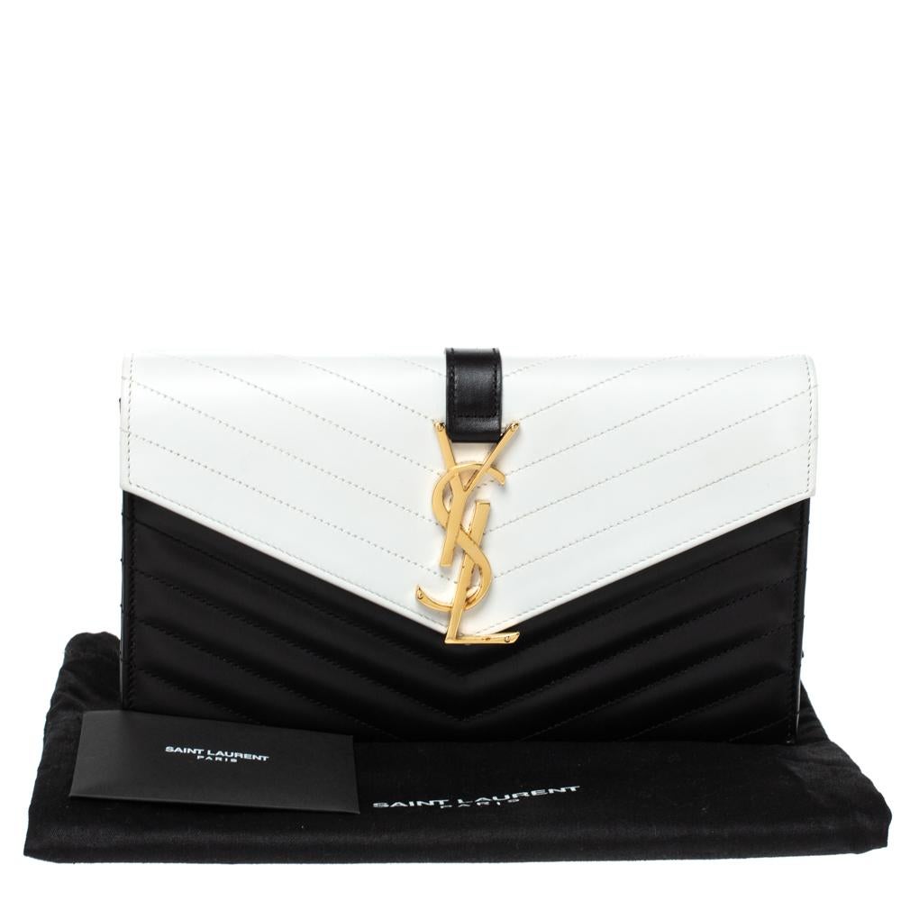 Saint Laurent Black/White Matelassé Leather Envelope Clutch 4