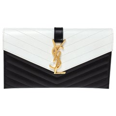 Saint Laurent Black/White Matelassé Leather Envelope Clutch