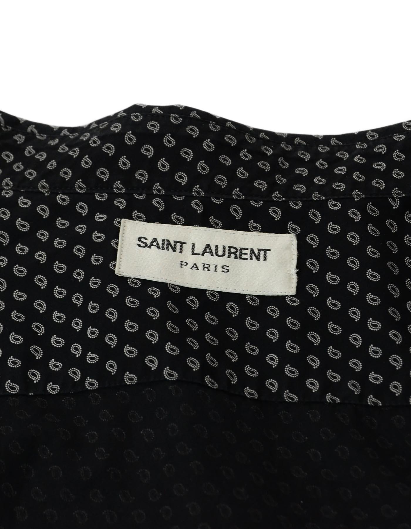 Saint Laurent Black/White Paisley Men's Shirt Sz L In Excellent Condition In New York, NY