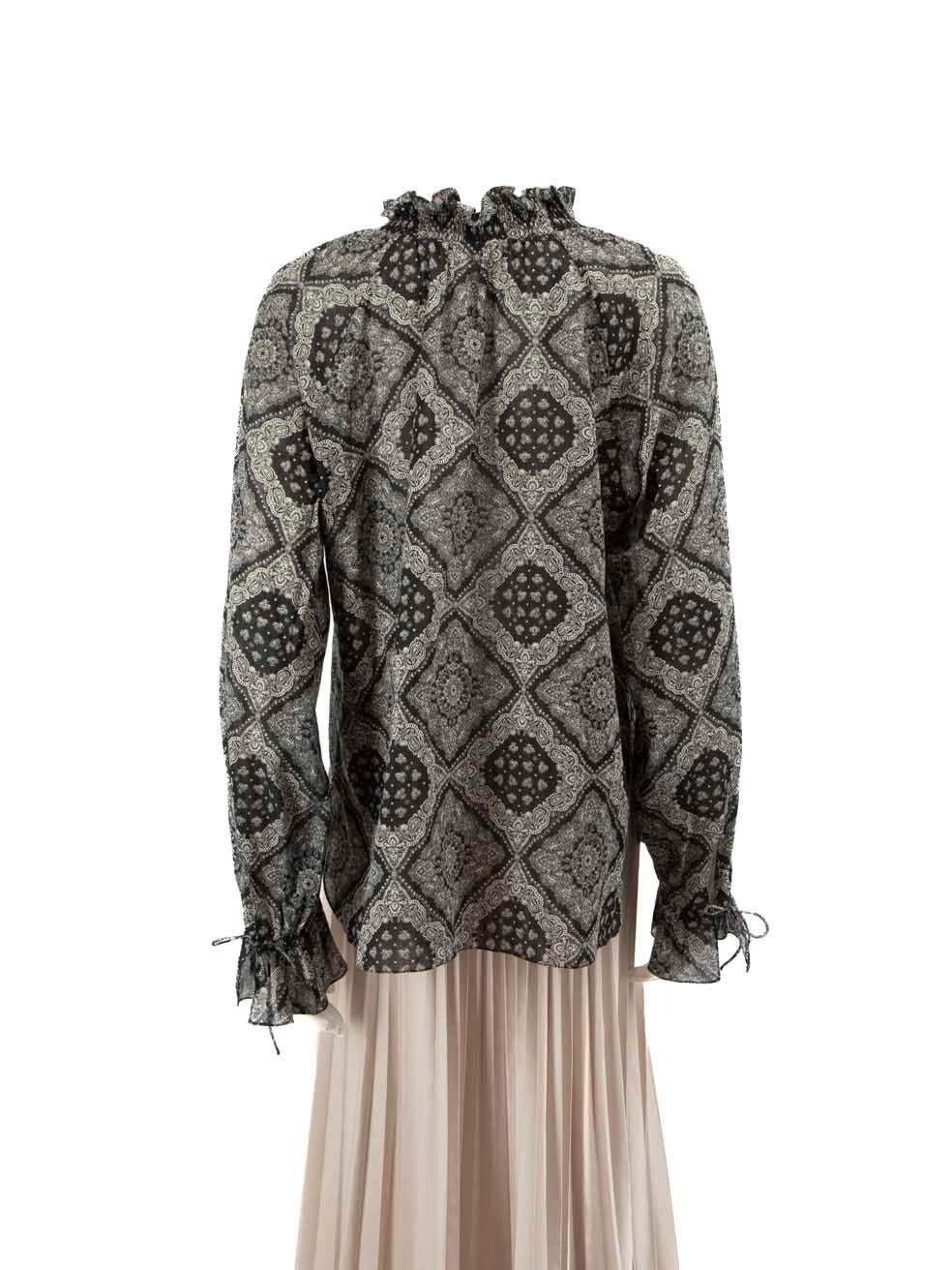 Gray Saint Laurent Black & White Paisley Print Blouse Size S For Sale