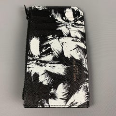 SAINT LAURENT Black White Palm Tree Leather Card Case
