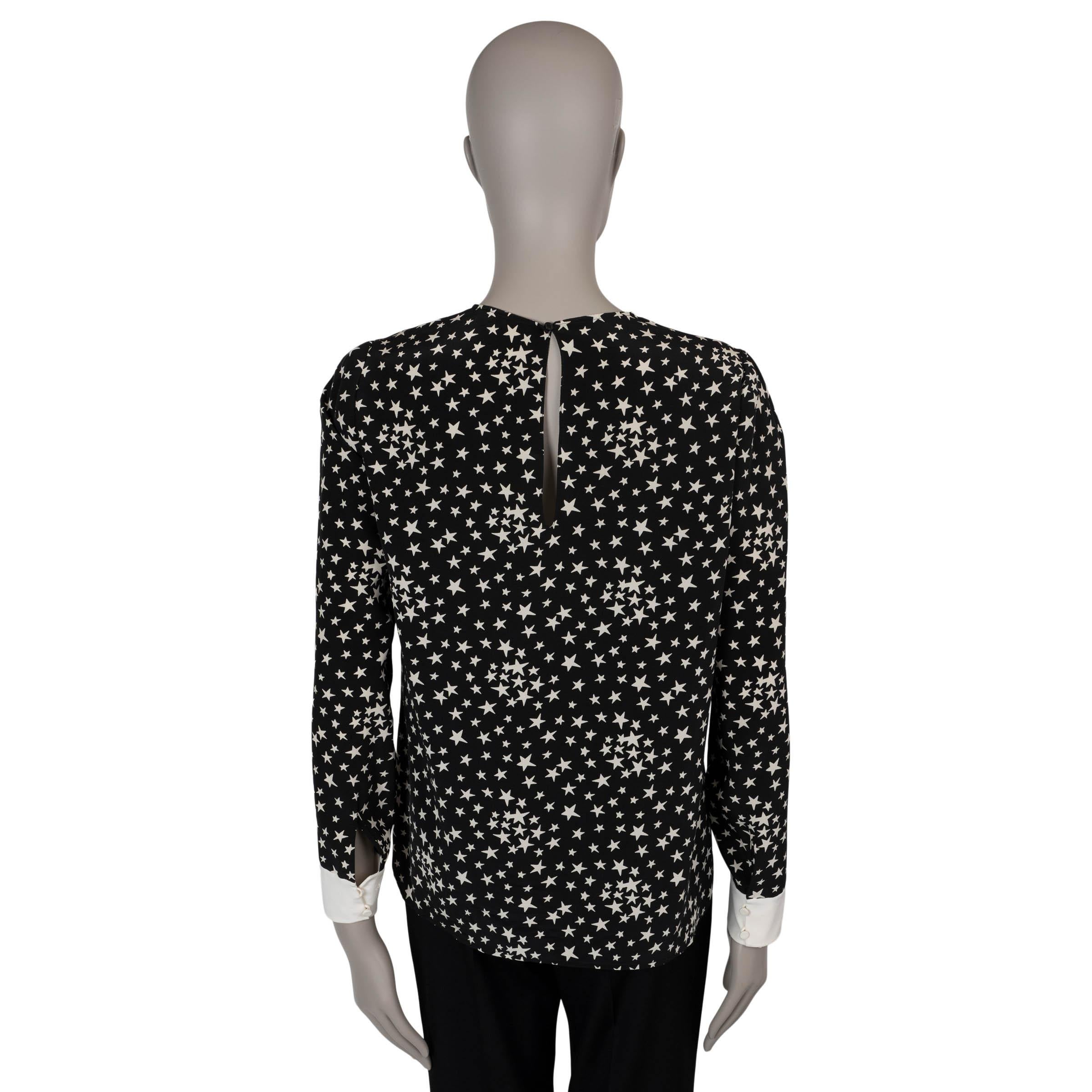 Black SAINT LAURENT black & white silk 2016 STAR PRINT Blouse Shirt 42 L For Sale