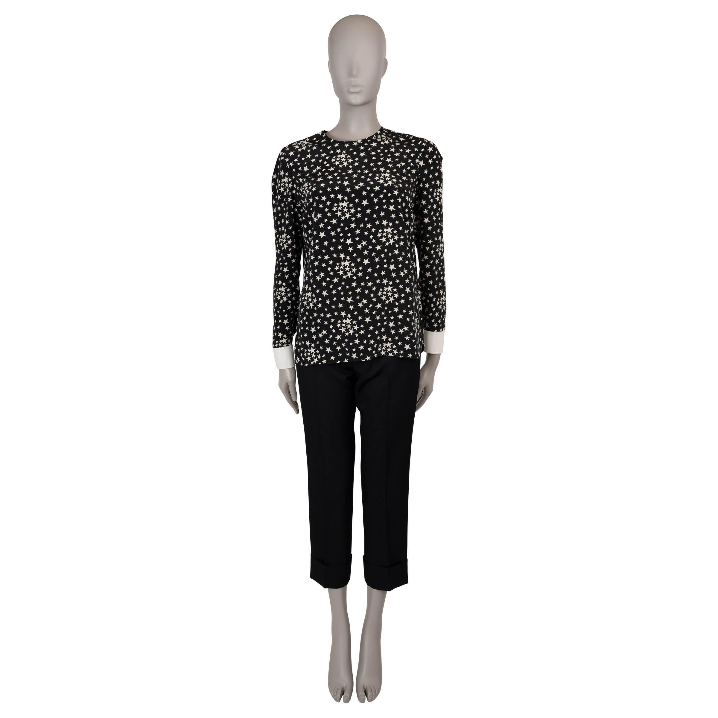 SAINT LAURENT black & white silk 2016 STAR PRINT Blouse Shirt 42 L In Excellent Condition For Sale In Zürich, CH