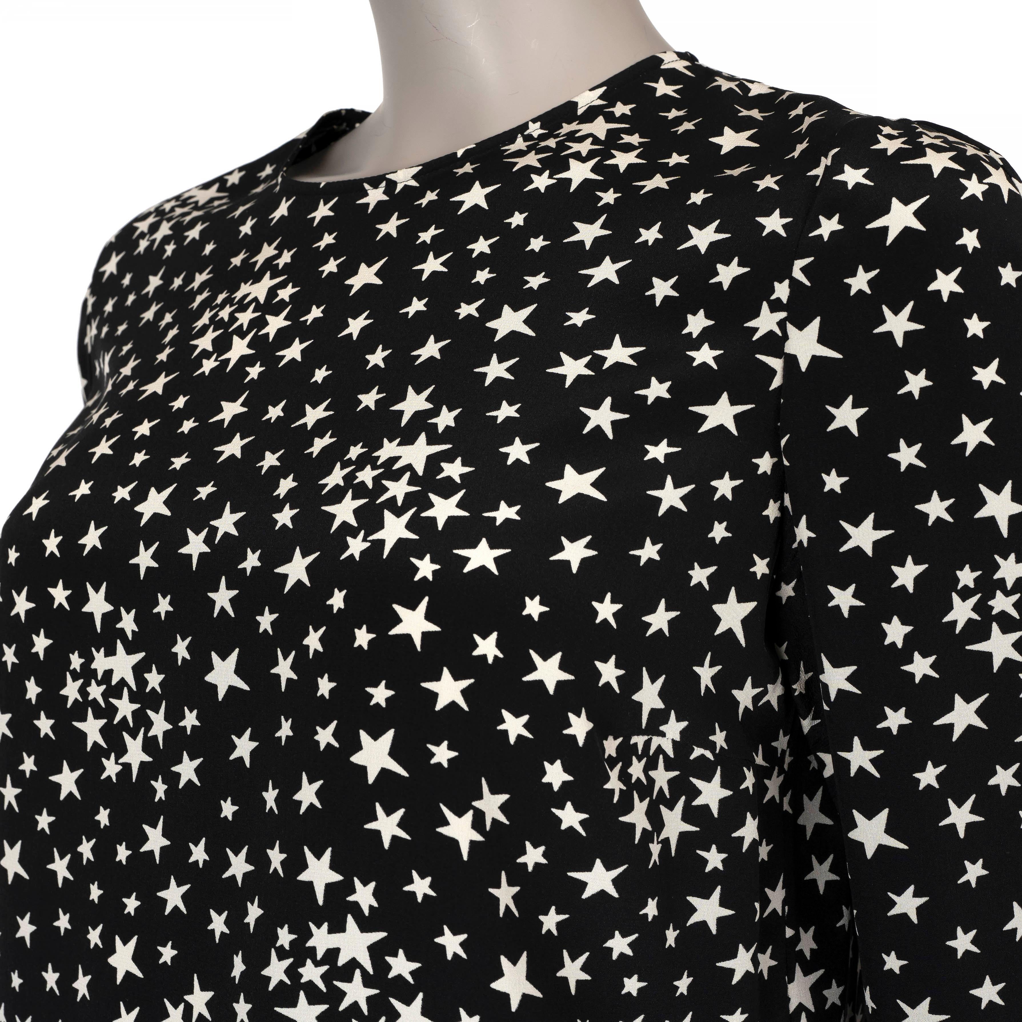 Women's SAINT LAURENT black & white silk 2016 STAR PRINT Blouse Shirt 42 L For Sale