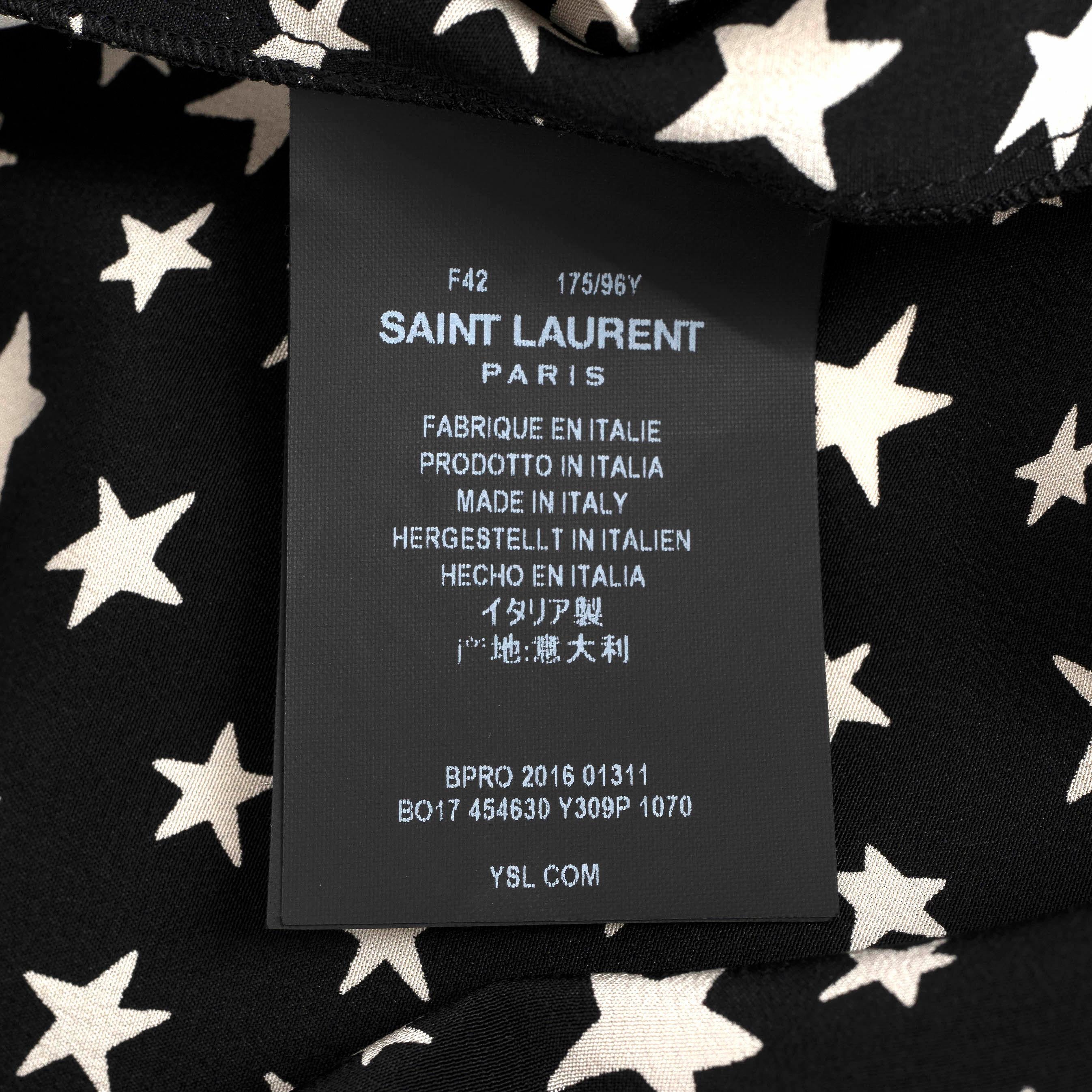 SAINT LAURENT black & white silk 2016 STAR PRINT Blouse Shirt 42 L For Sale 1