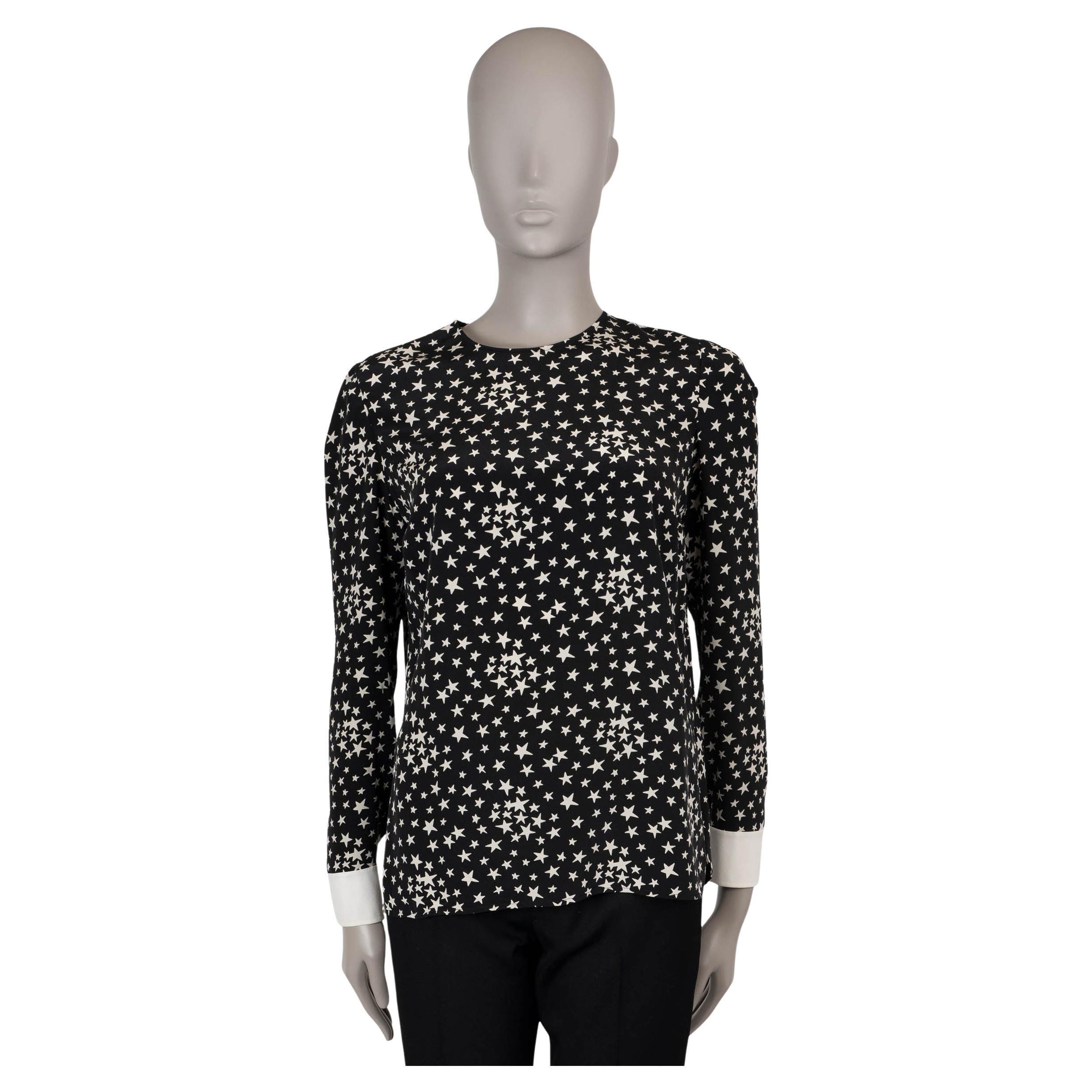 SAINT LAURENT black & white silk 2016 STAR PRINT Blouse Shirt 42 L For Sale
