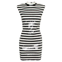 Saint Laurent Black/White Stripe Pattern Sequin Sleeveless Mini Dress M